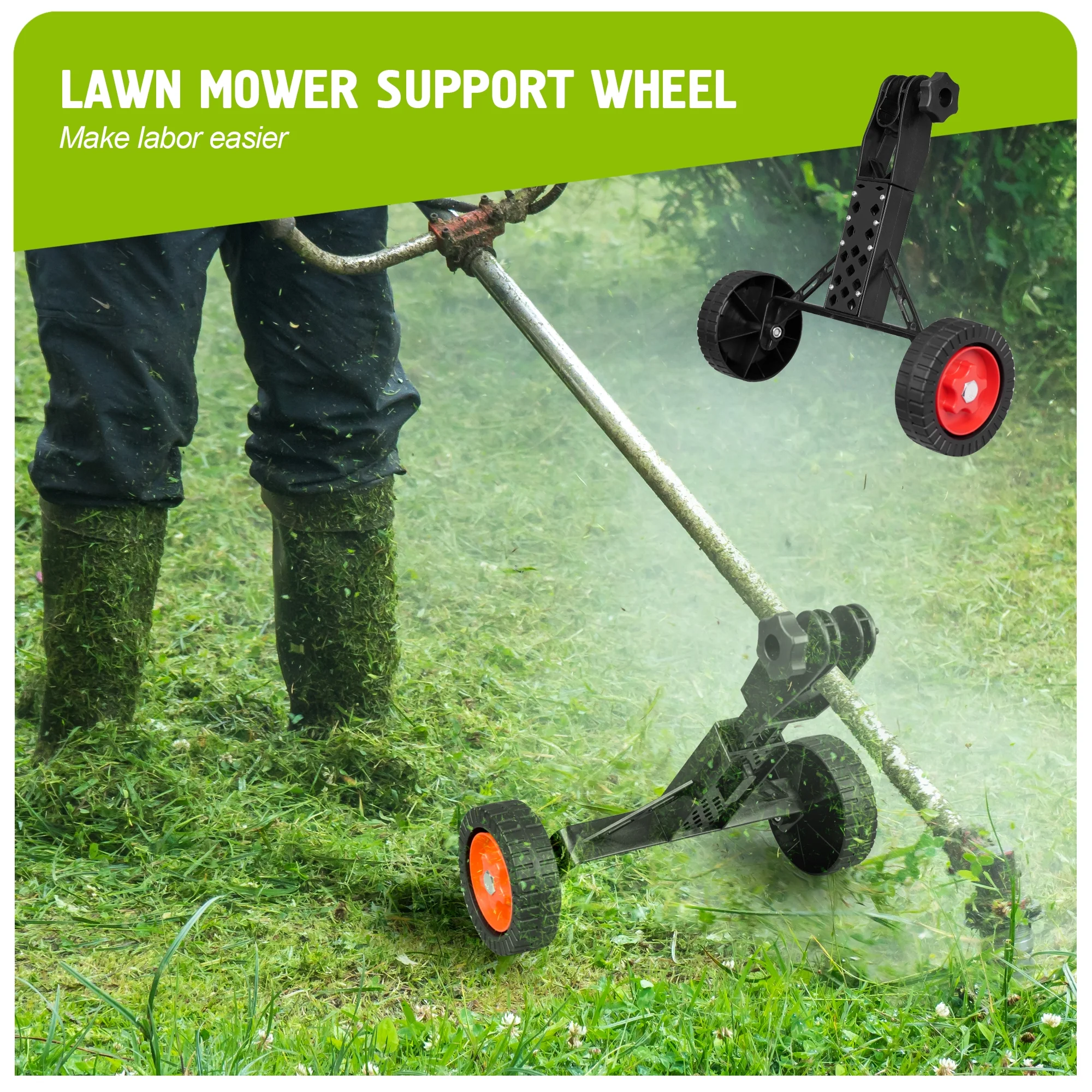 Adjustable String Trimmer Support Wheel Attachment,Upgrade Design Lawn Mower Auxiliary Wheels suitable for most mowers shaft tubes of 25mm/26mm and 28mm