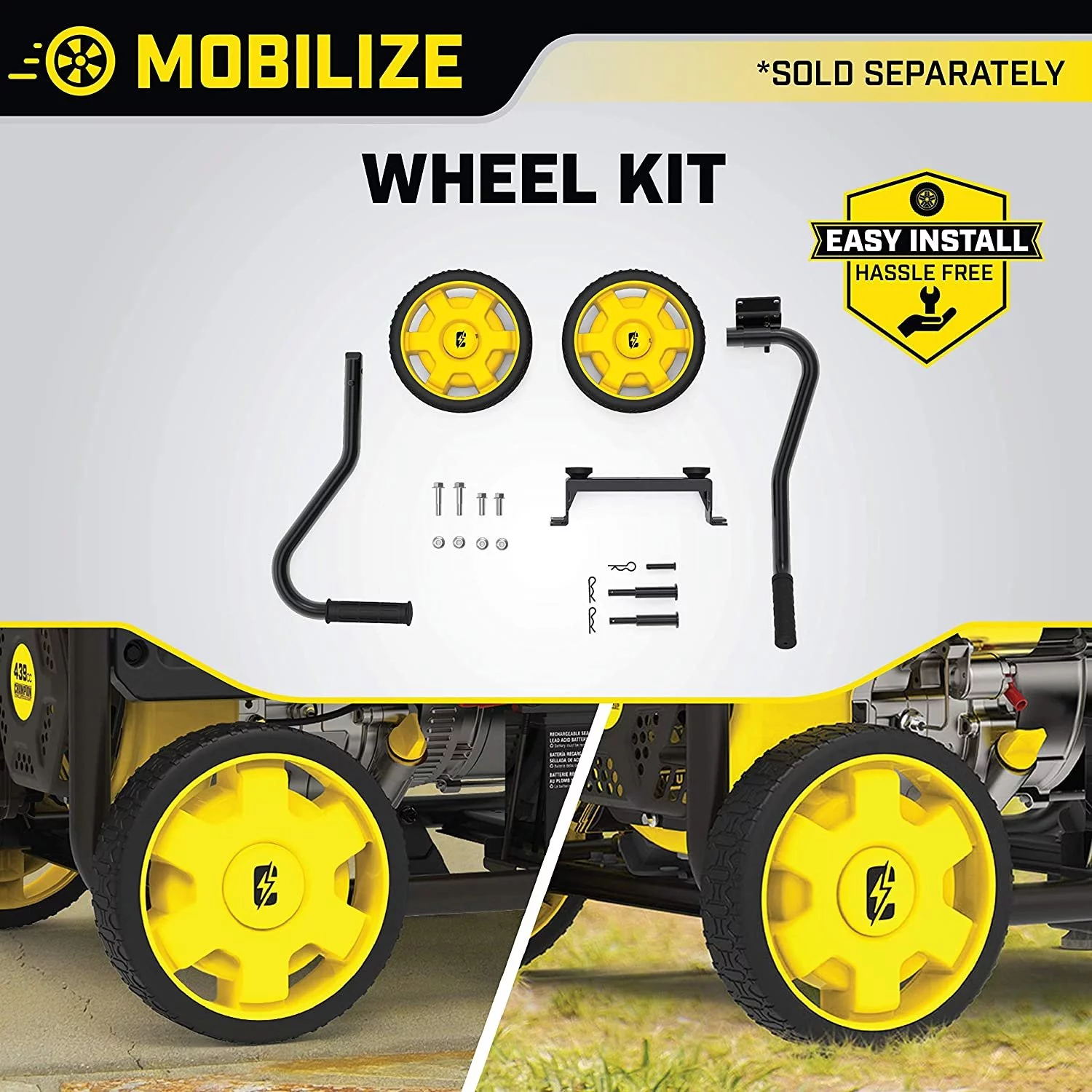 Champion Power Equipment 40065 Wheel Kit with Folding Handle and Never Flat Tires, for 2800-4750-Watt Generators, Black