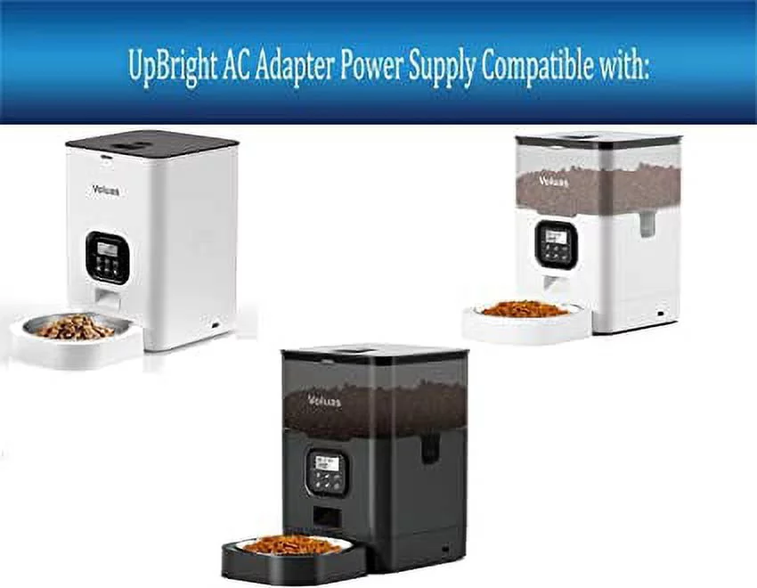 UpBright USB 5V AC/DC Adapter Compatible with VOLUAS VL001 VL002 VL003 VL004 VL008 VL009 Automatic Pet Feeders for Cat and Dogs Dry Food Dispenser Desiccant Bag Timed DC5V Power Supply Battery Charger