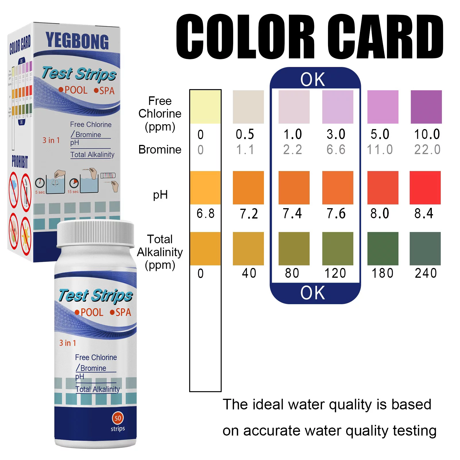 YHAIOGS Pool Water Quality Three In One Test Paper total Alkalinity Hardness Water Test Strip