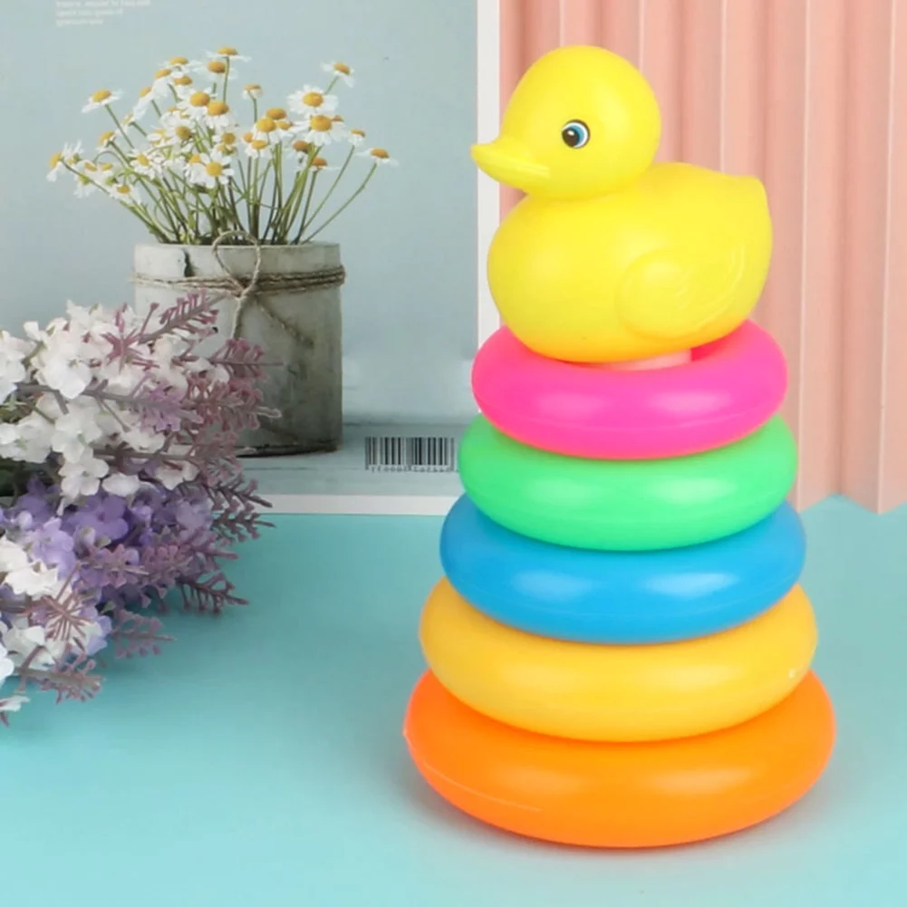 Early Educational Rainbow Tower Stack Circle Duck Ring Puzzle Pyramid (A)