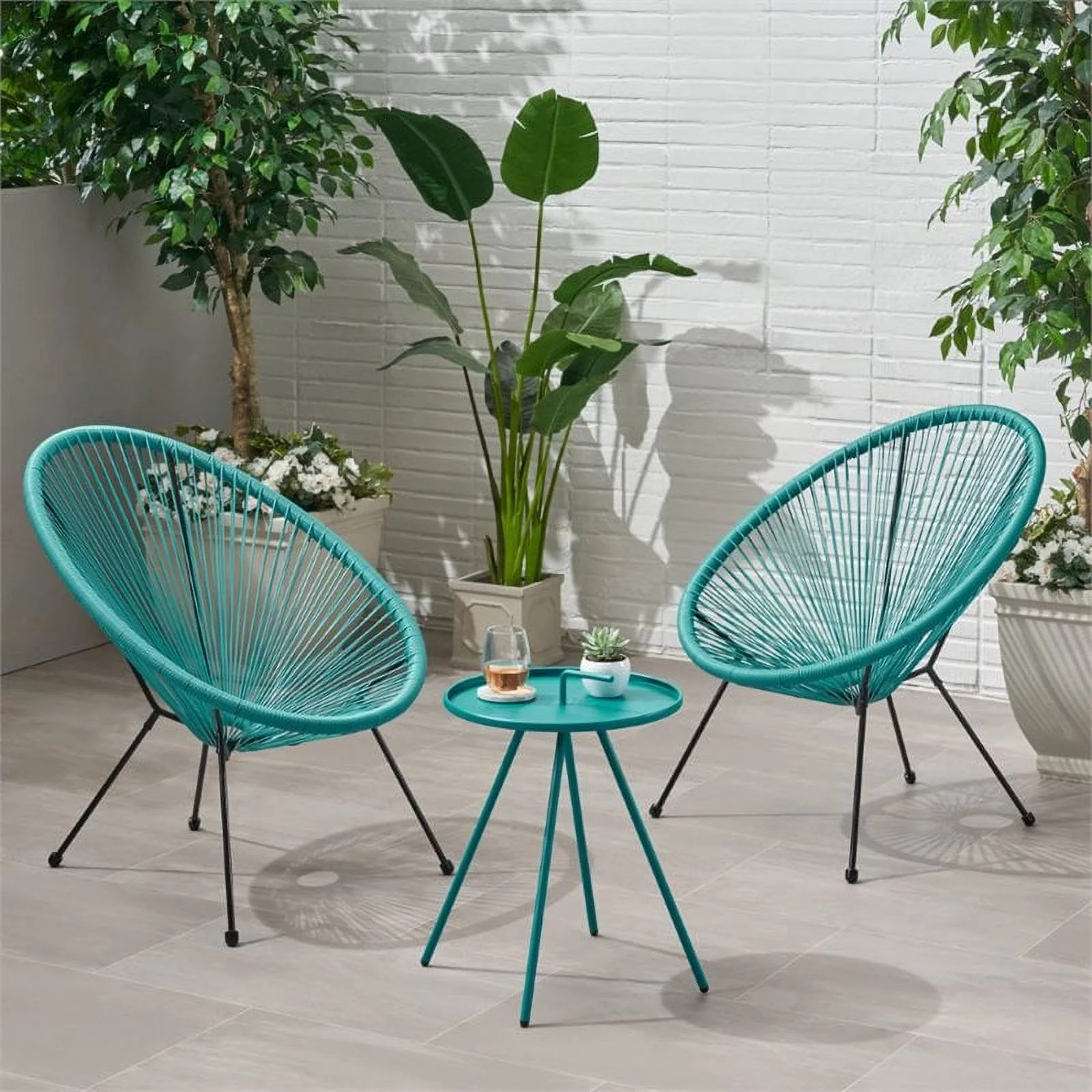 Armani Outdoor Woven 3 Piece Chat Set, Teal and Black