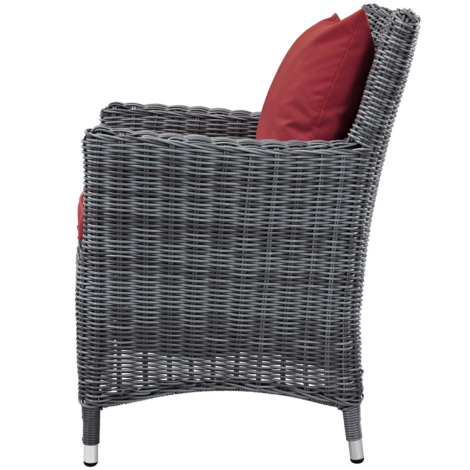 Side Dining Chair, Red, Rattan, Wicker, Outdoor Patio Balcony Cafe Bistro Garden Hospitality Restaurant, Modern Contemporary HB32789