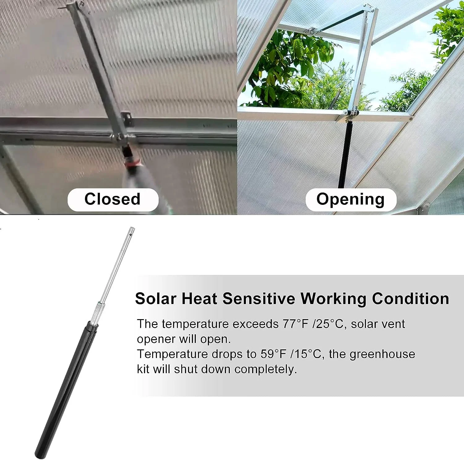 Auto Vent Opener Automatic Greenhouse Window Opener Cylinder Roof Vent Opener Autovent Kit Solar Heat Sensitive Agriculture Gardening Tools Automatic Greenhouses Supplies (Single Spring Lifts 15 Lbs)