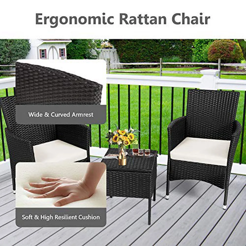Casart Set of 2 Rattan Cushioned Chairs, Outdoor Wicker Dining Armchairs, Perfect for Porch, Patio and Balcony