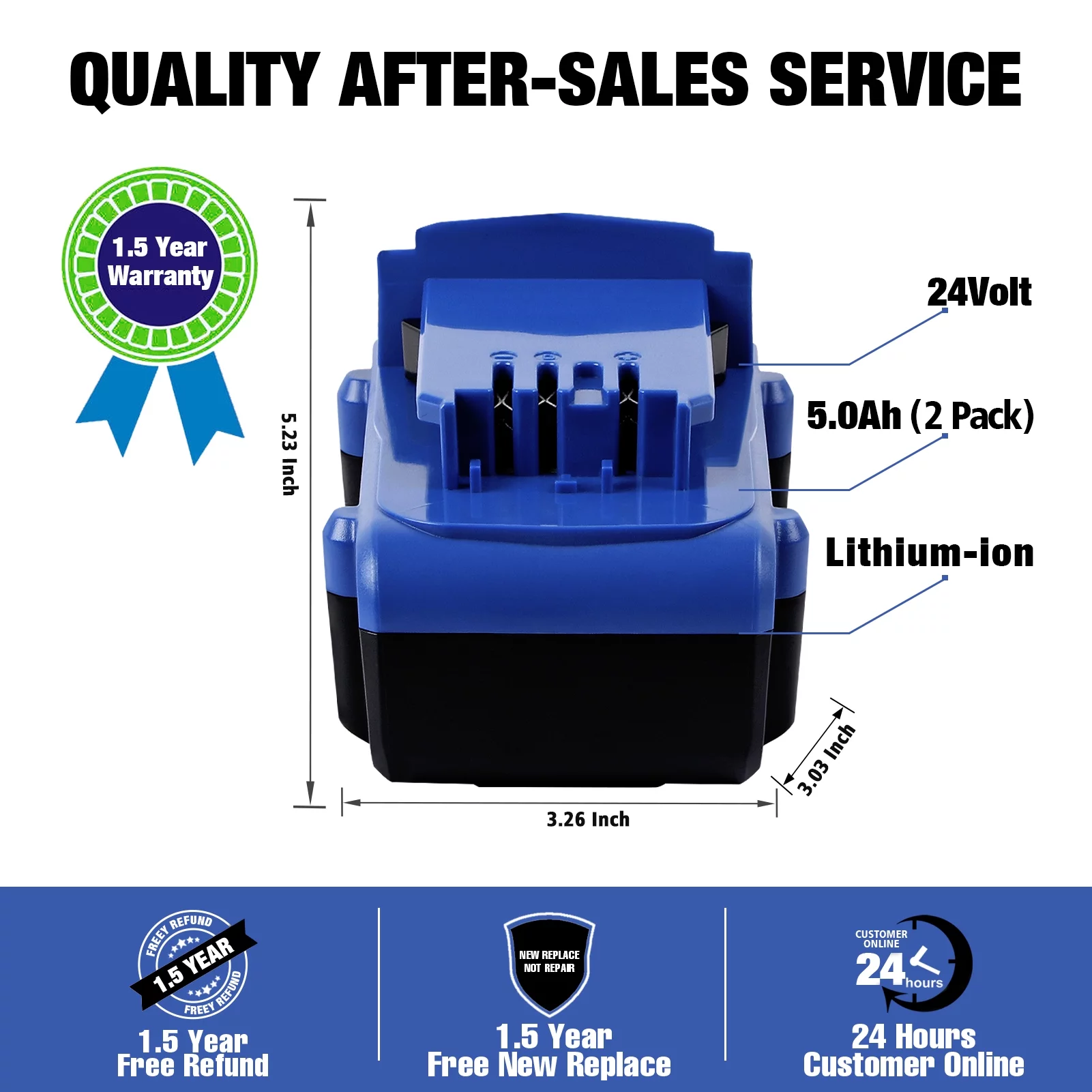 DSANKE 24V 5.0Ah Lithium-ion Battery for Kobalt 24V Max KB624-03 KB524-03 KB424-03 KB224-03 KB124-03 0673802 1051230 Lithium Ion Cordless Tools Battery【NOT Fit Snow Joe &Sun Joe 24V Tools】