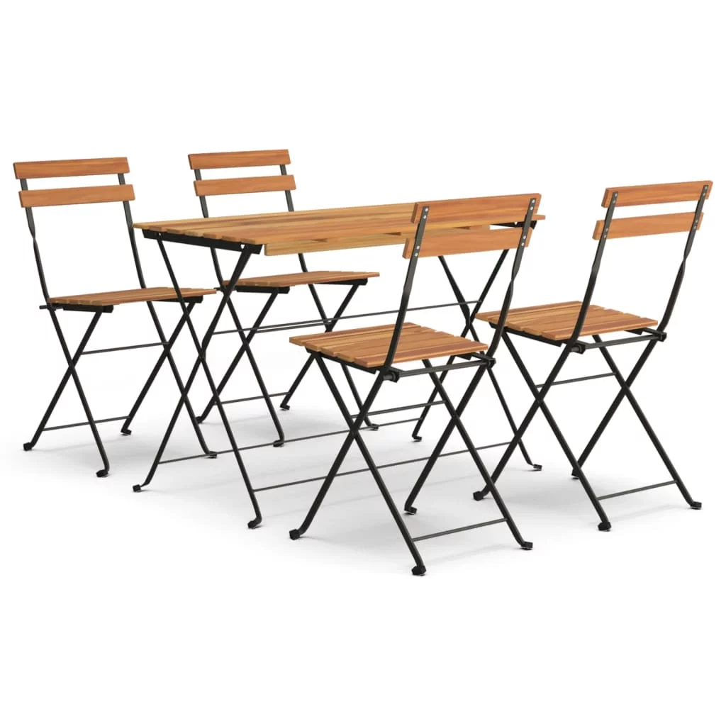 Aibecy 5 Piece Folding Bistro Set Solid Wood Acacia and Steel