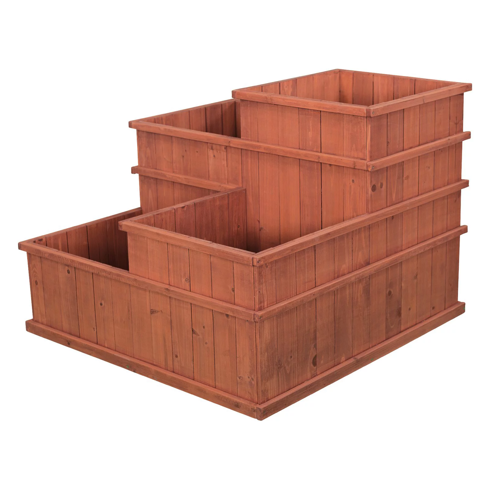 Leisure Season 4 Separate Compartments Wood Planter in Medium Brown