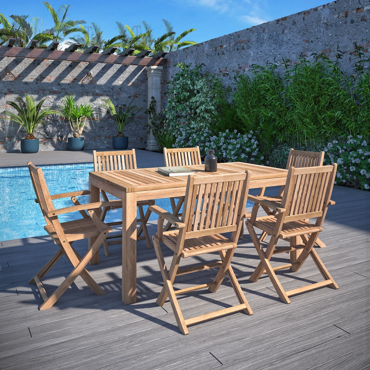 Amazonia Skygarden 7-Piece Teak Wood 100% FSC Patio Dining Set