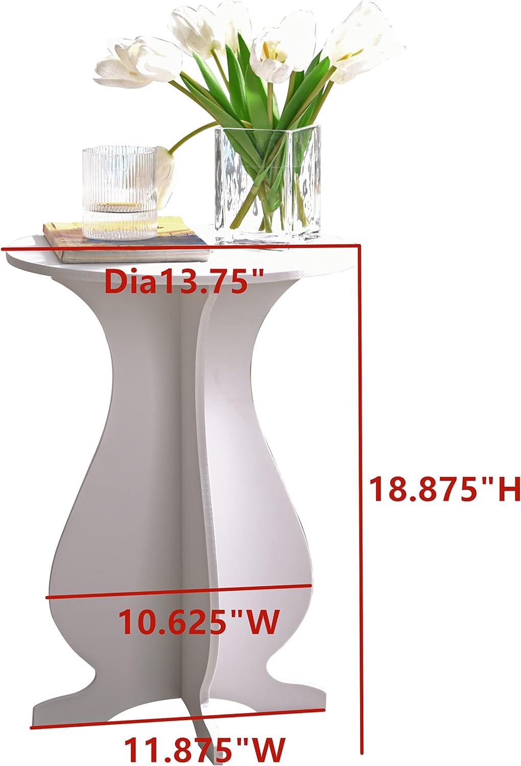 Carver Side End Table Plant Stand for Living Room, Bedroom, White