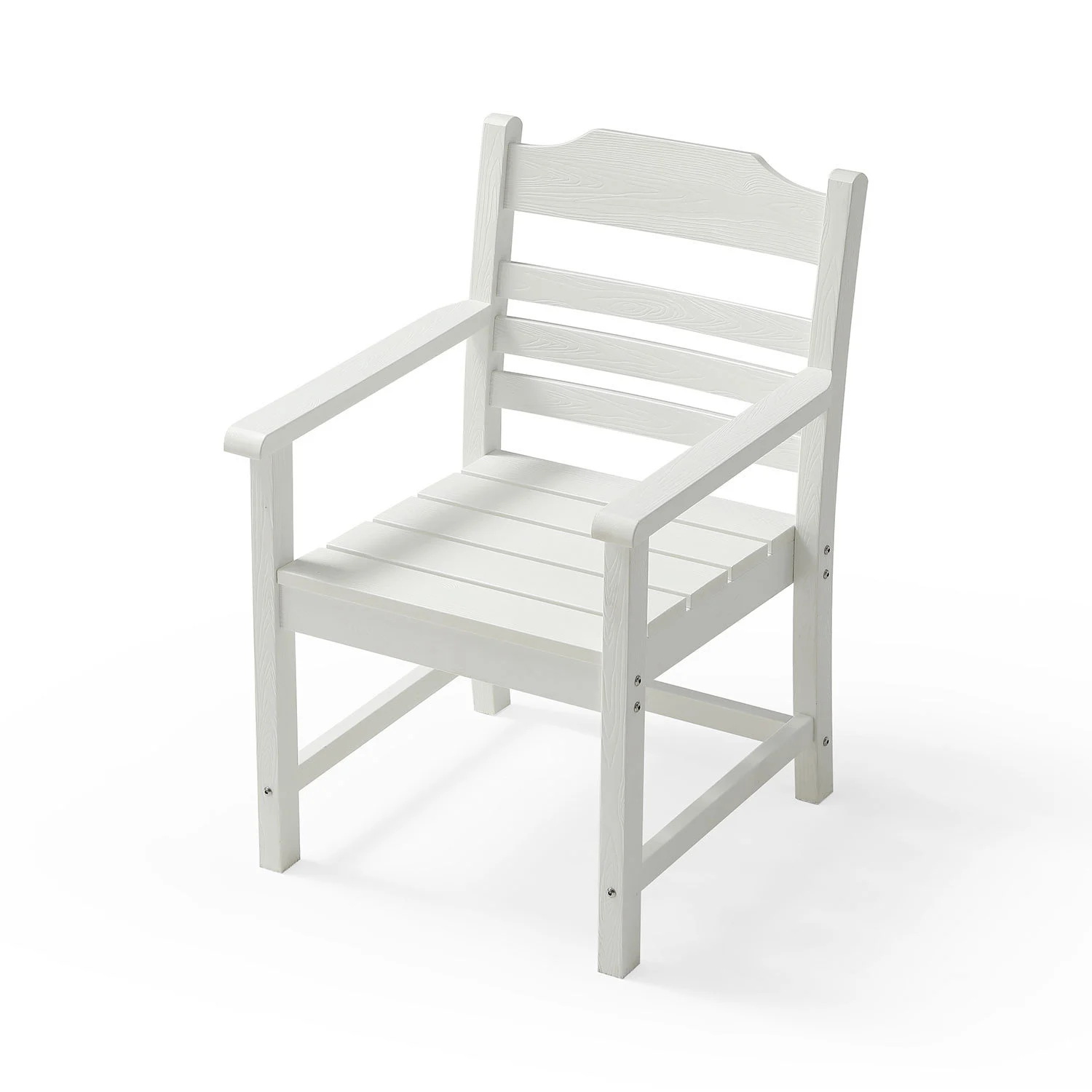 Patio Dining Chair with Armset Set of 2  Pure White with Imitation Wood Grain Wexture HIPS Material