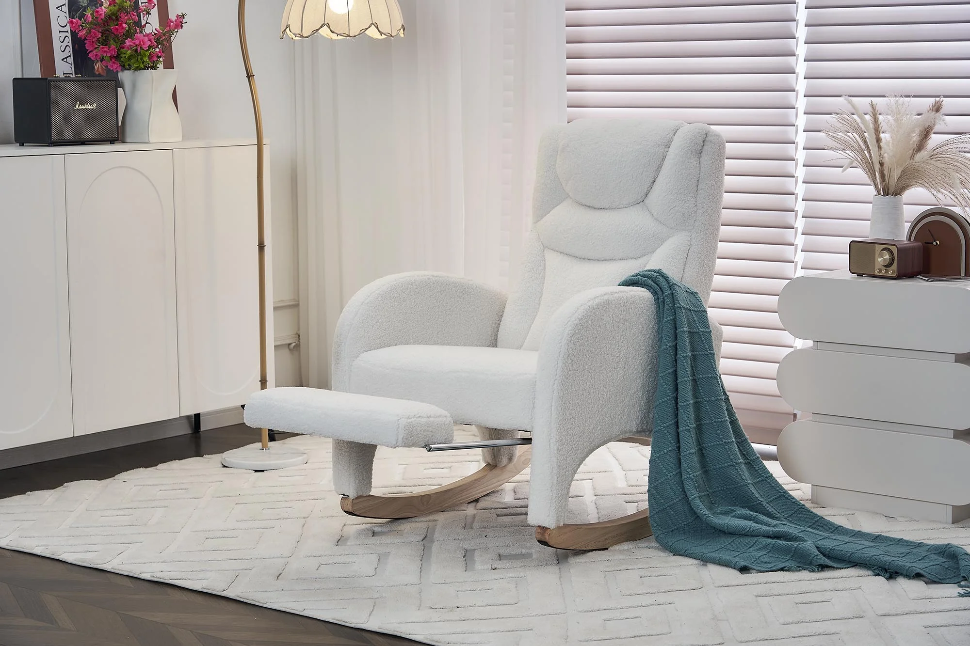 Fabric Nursery Rocking Chair With Adjustable Footrest