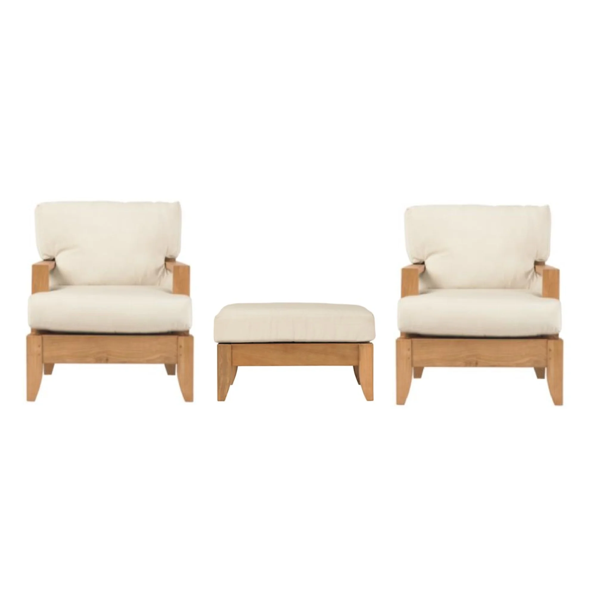 Atnas 3 Pc Lounge Chair Set: 2 Lounge Chairs & Ottoman With Cushions in Sunbrela Fabric #57003 Canvas White