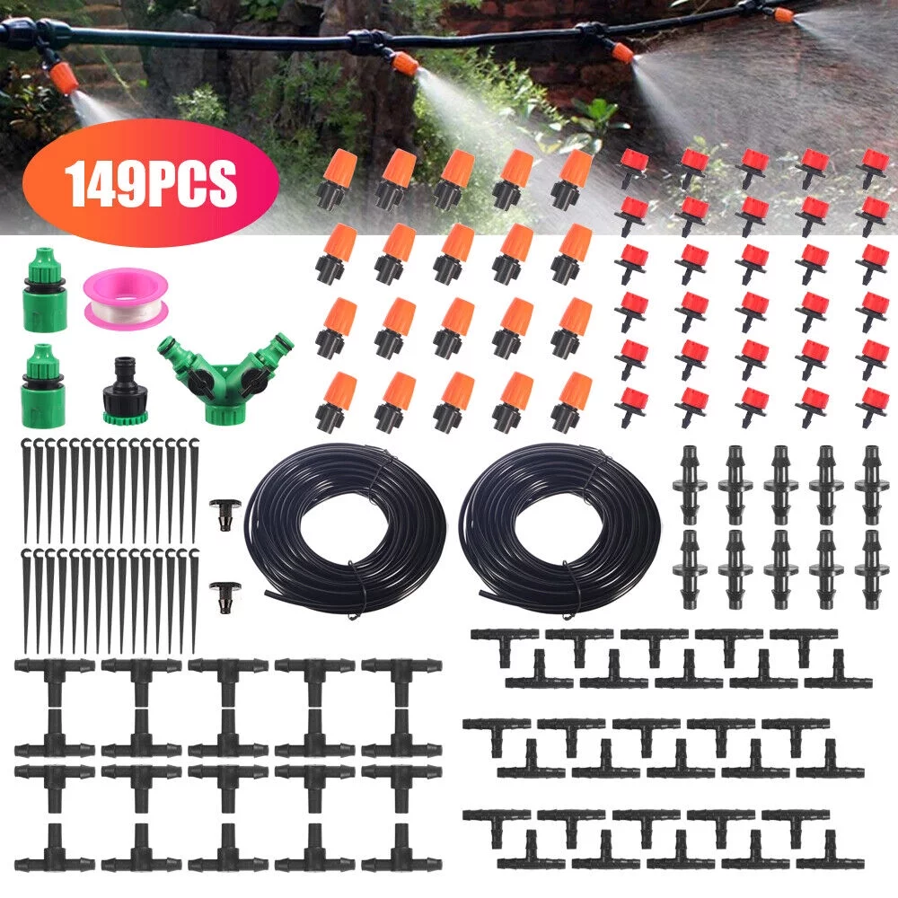 Hot 130FT Auto 149pcs Drip Irrigation Kit Timer Micro Sprinkler Garden Watering