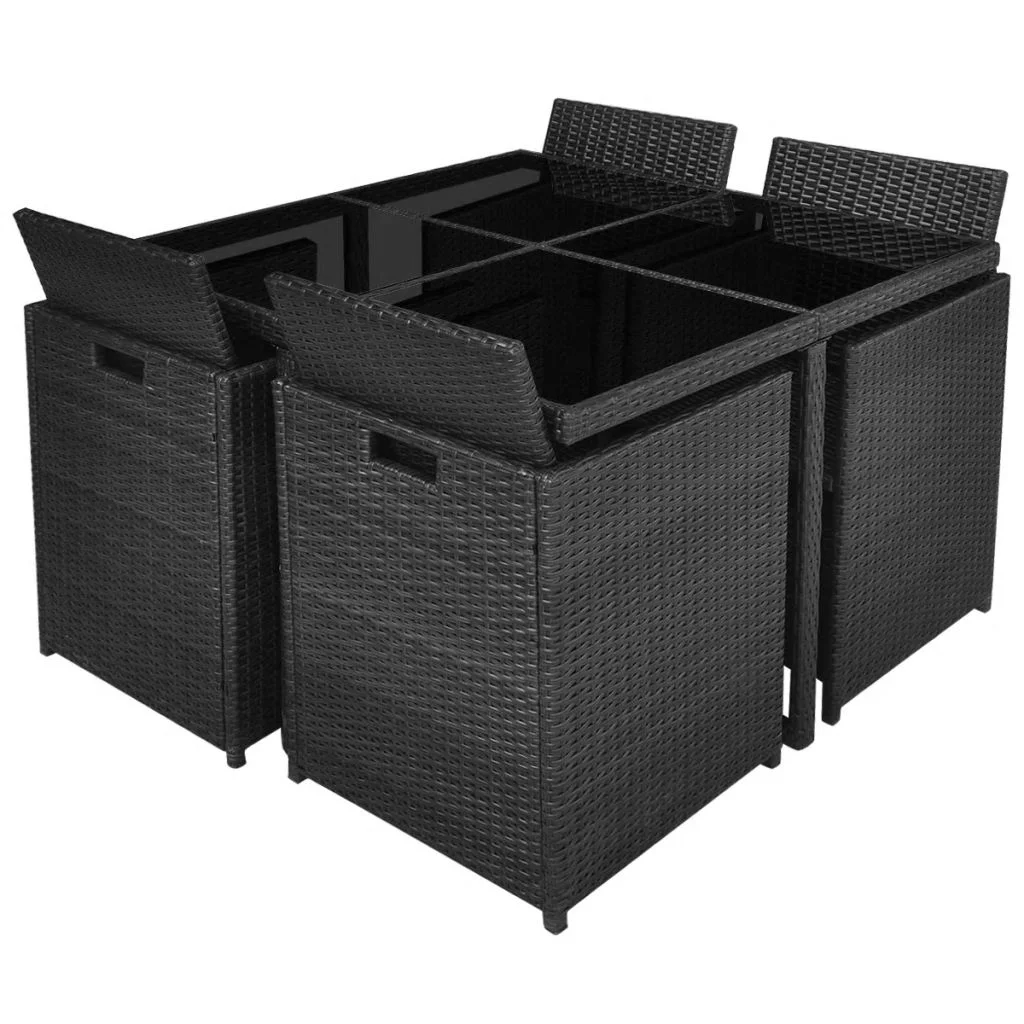 Suzicca 9 Piece  Dining Set with Cushions Poly Rattan Black