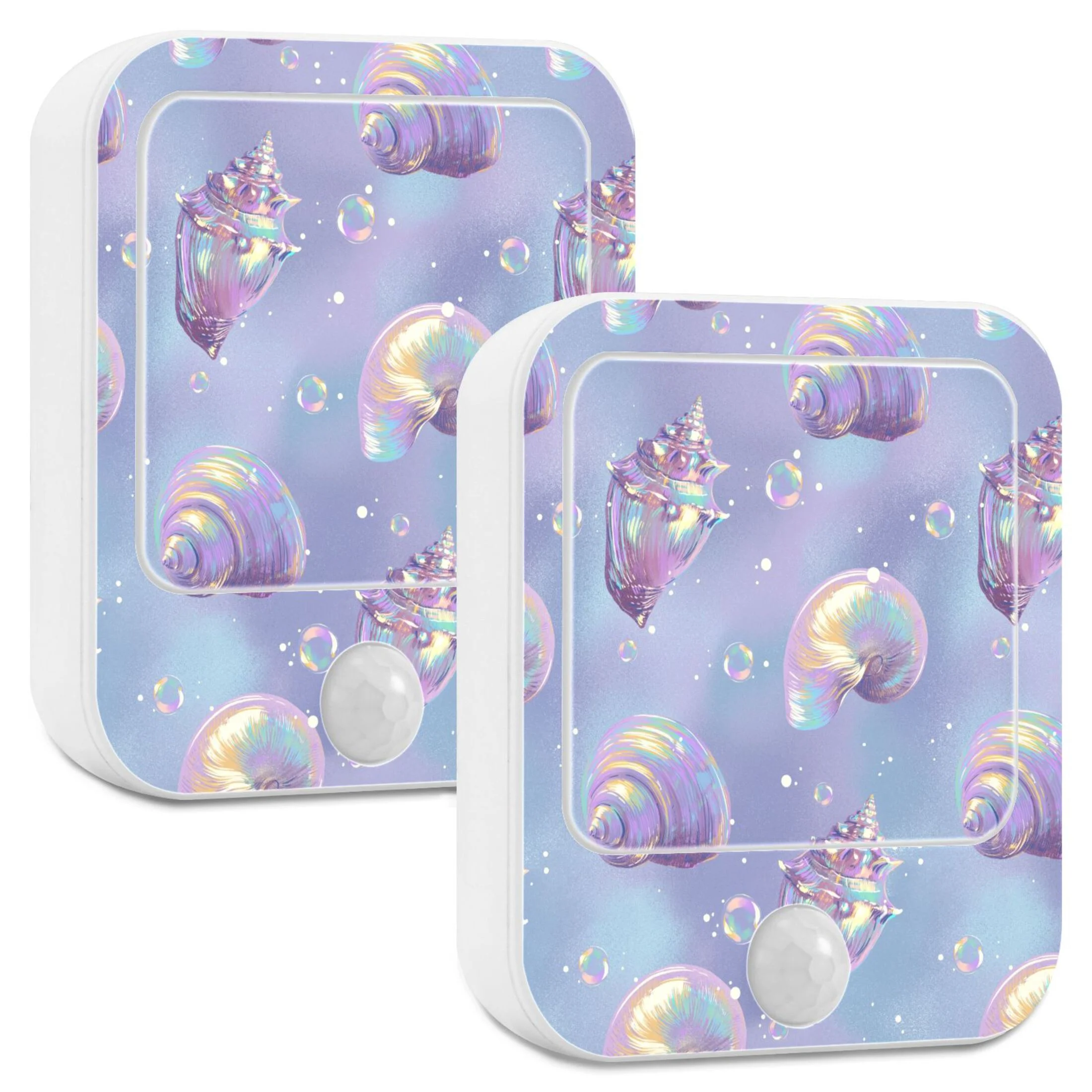 Seashells and Bubbles LED Motion Sensor Night Light Plug into Wall 2 Pack Auto Dusk to Dawn Adjustable