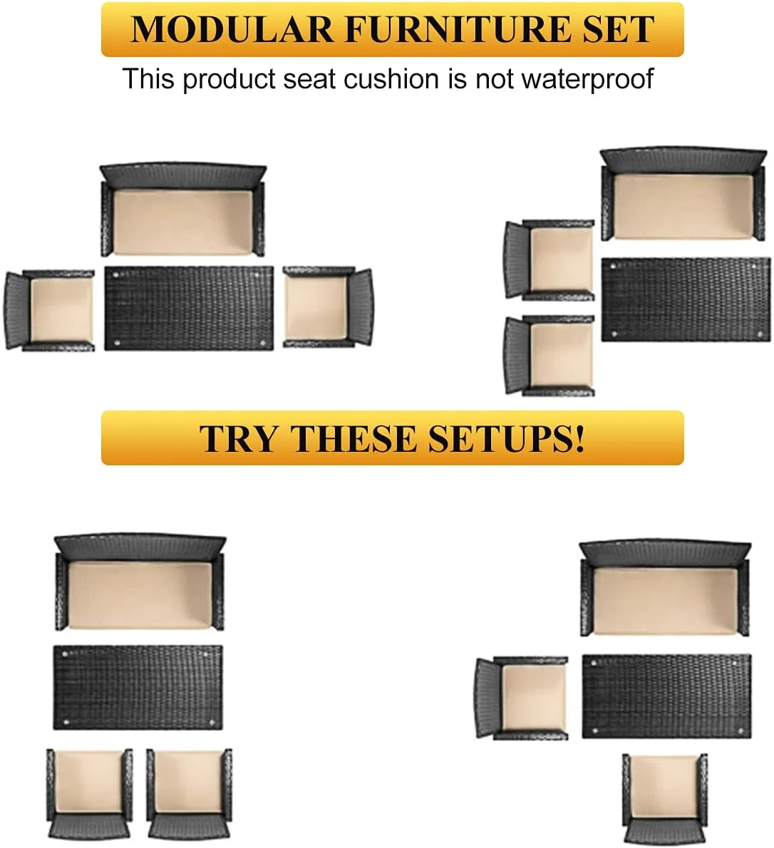 ZWNLKQG 4 Pieces Rattan   Wicker Conversation Set Patio Set Outdoor Patio  Sets Poolside Lawn Chairs Garden  for Outdoor Balcony Poolside Porch  Black