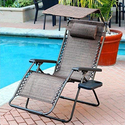 Jeco Oversized Zero Gravity Chair with with Sunshade and Drink Tray, Brown Mesh