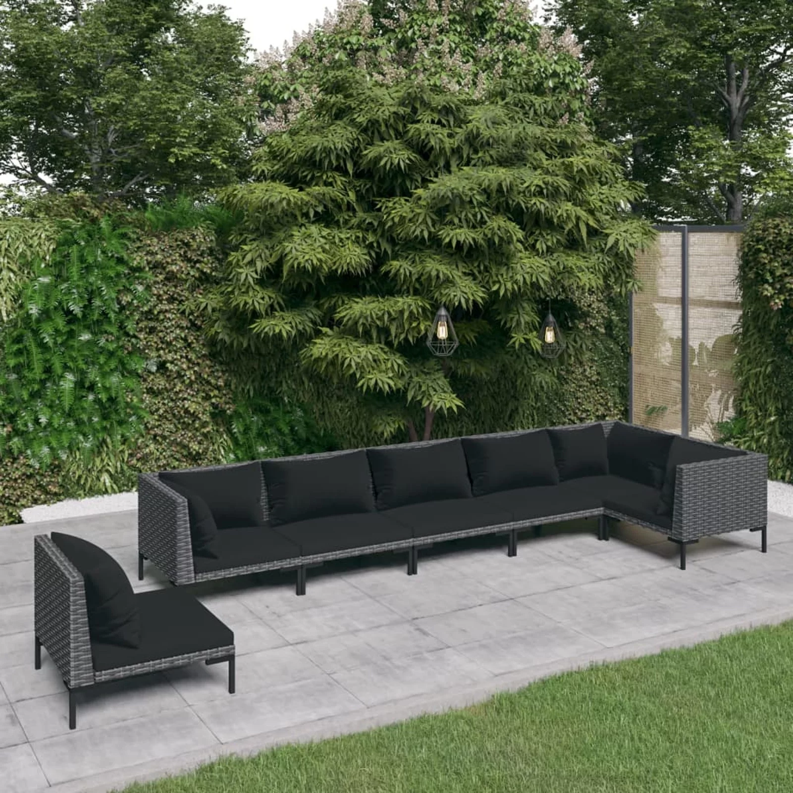 Walmeck 7 Piece Patio Set with Cushions Poly Rattan Dark Gray