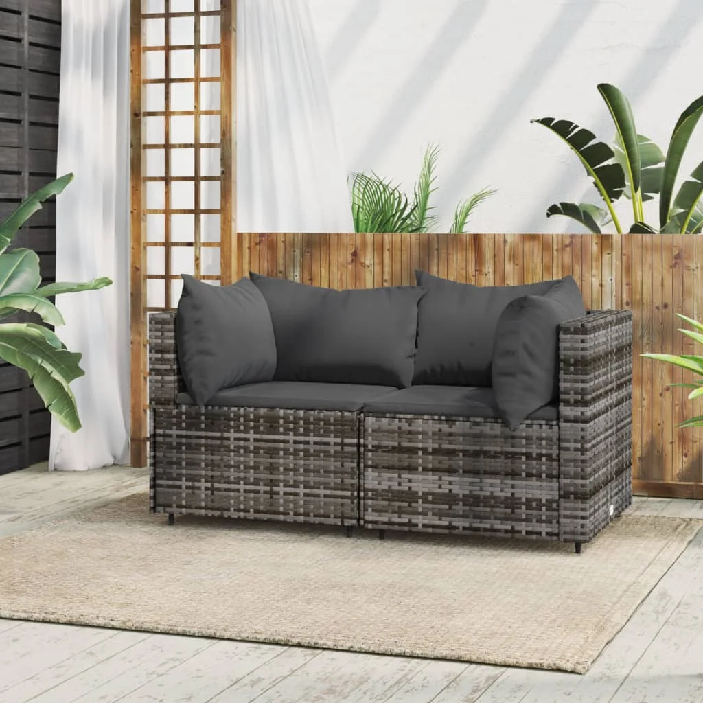 Andoer Patio Corner Sofas with Cushions 2 pcs Gray Poly Rattan