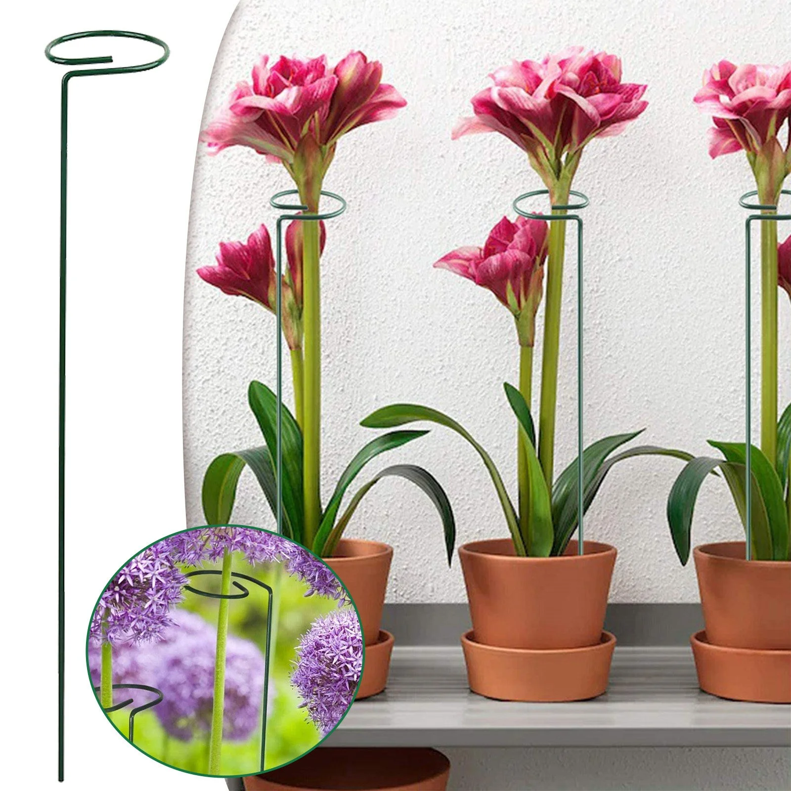 Support Stakes Garden Single Flower Stem Amarylliss Cage For Orchid Lily Peony Rose Dark Green