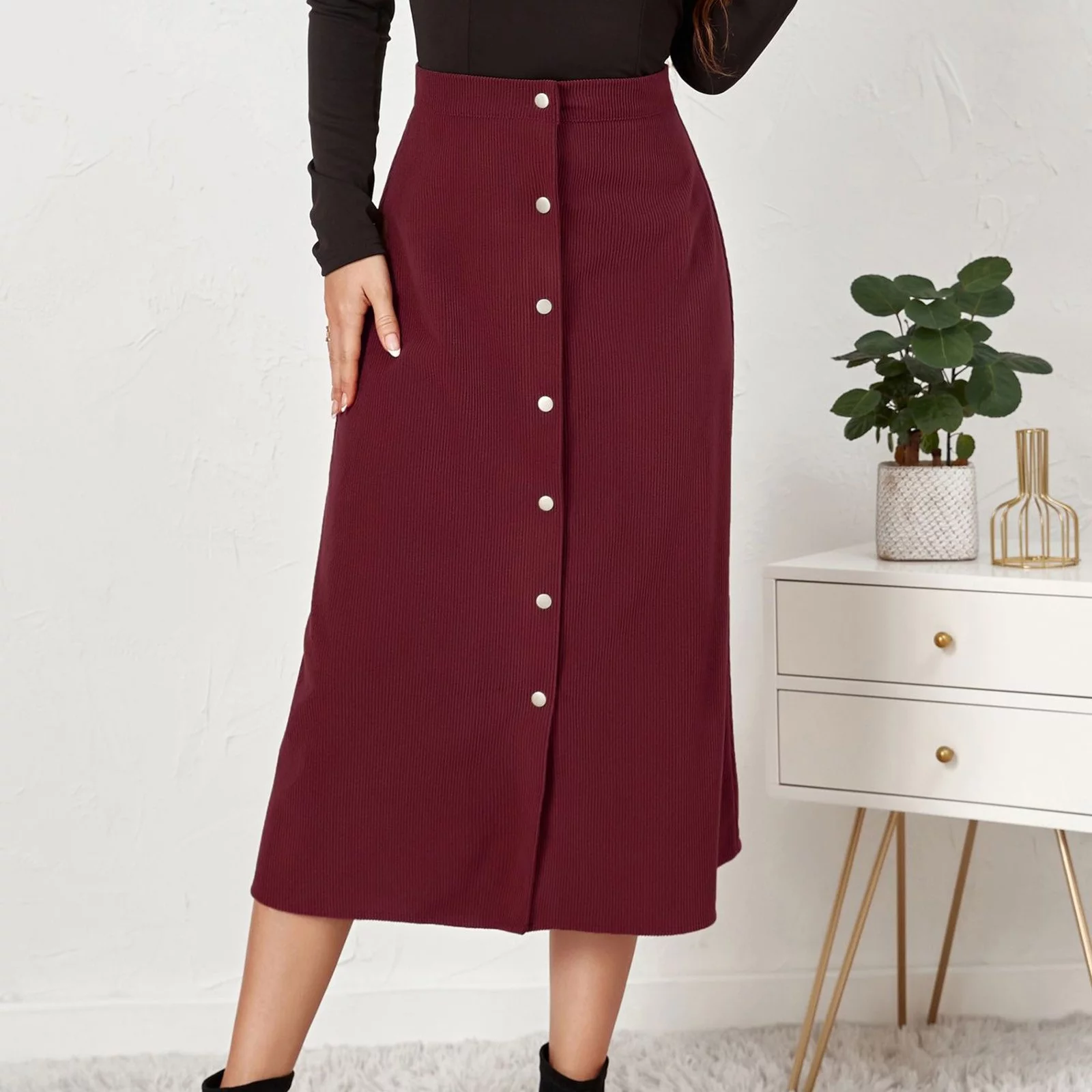 Winter Skater Skirt Women'S Long Skirt Solid High Waist Skirt Corduroy Hip Wrap Single Slim Fit Solid Skirt Autumn And Winter Skirting Board