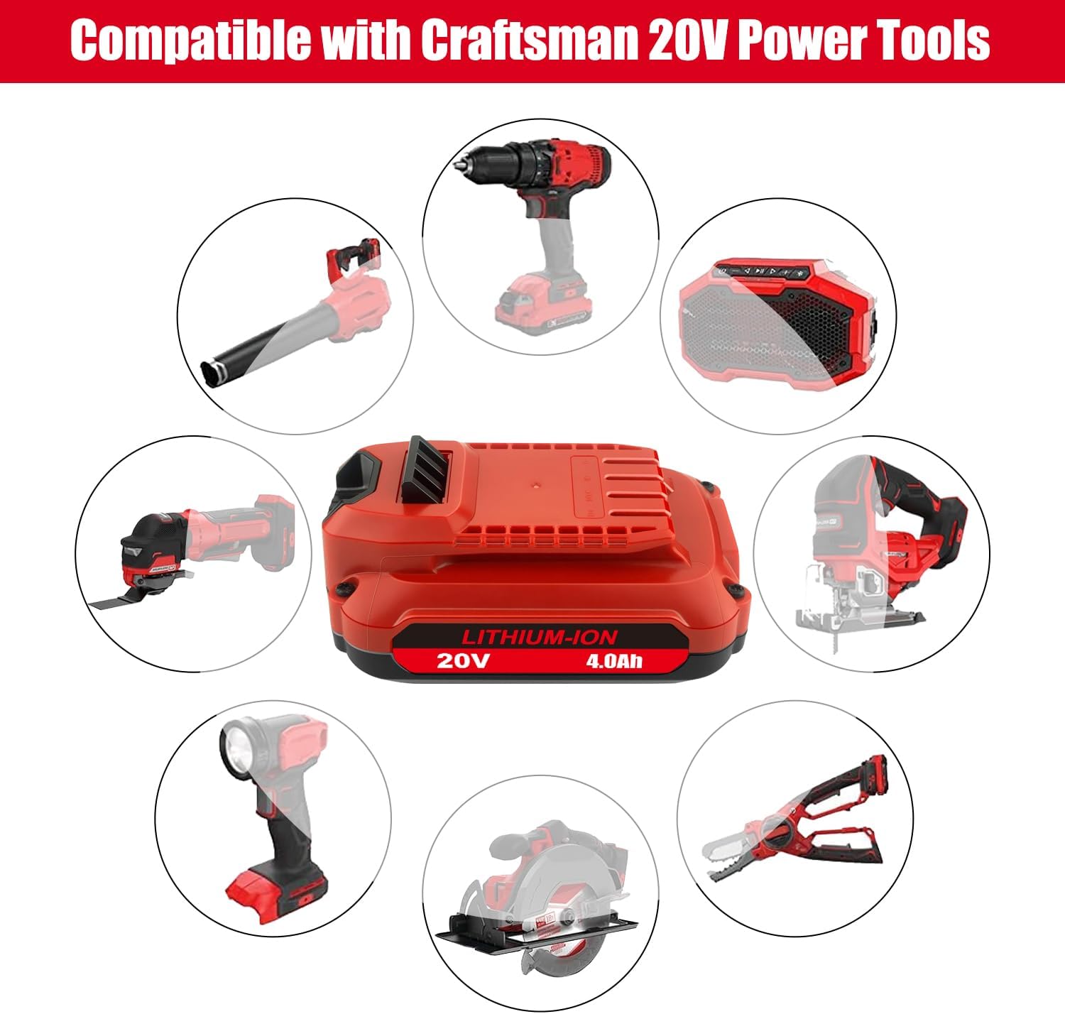 20V 4.0Ah V20 CMCB202 Battery Replacement for 20V 1.5Ah CMCB201 20V 2.0Ah CMCB202 Compact V20 Battery Pack Compatible with Craftsman 20-Volts Cordless Power Tools Lithium Ion V20 Battery