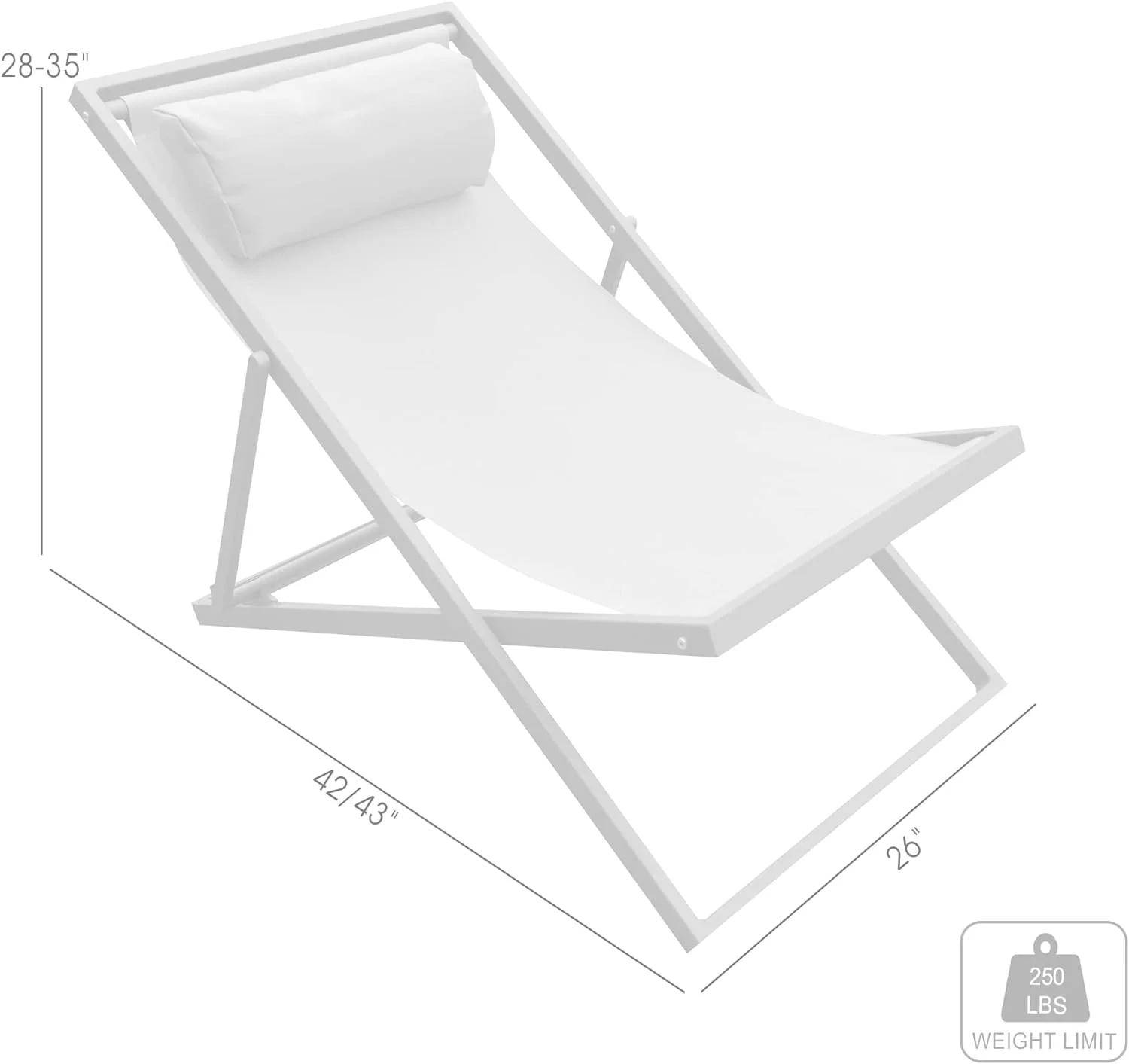 Patio Aluminum Deck Chair, Grey Powder Coated Finish