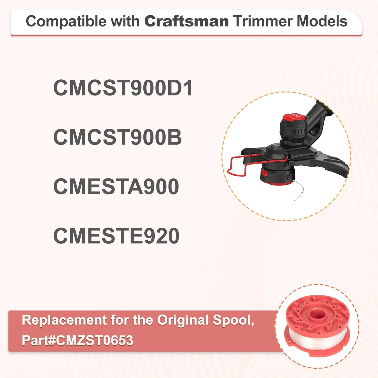 3-Pack Weed Eater String, Compatible with Craftsman String Trimmer CMCST900D1, CMCST900B, CMESTA900, CMESTE920, 0.065 Inch String Trimmer Line Replacement CMZST0653