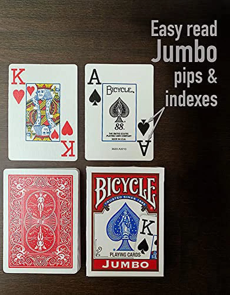 Bicycle Playing Cards, Jumbo Index, 12 Pack,Red & Blue