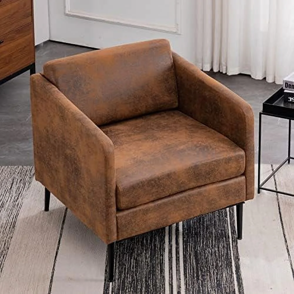 YPDCHB Mid-Century Club Chair 38.2" Living Room Sofa Oversized Bronzing Cloth Upholstered Accent Chair with Metal Legs for Living Room  Bedroom  Balcony  Apartment  Office  Brown