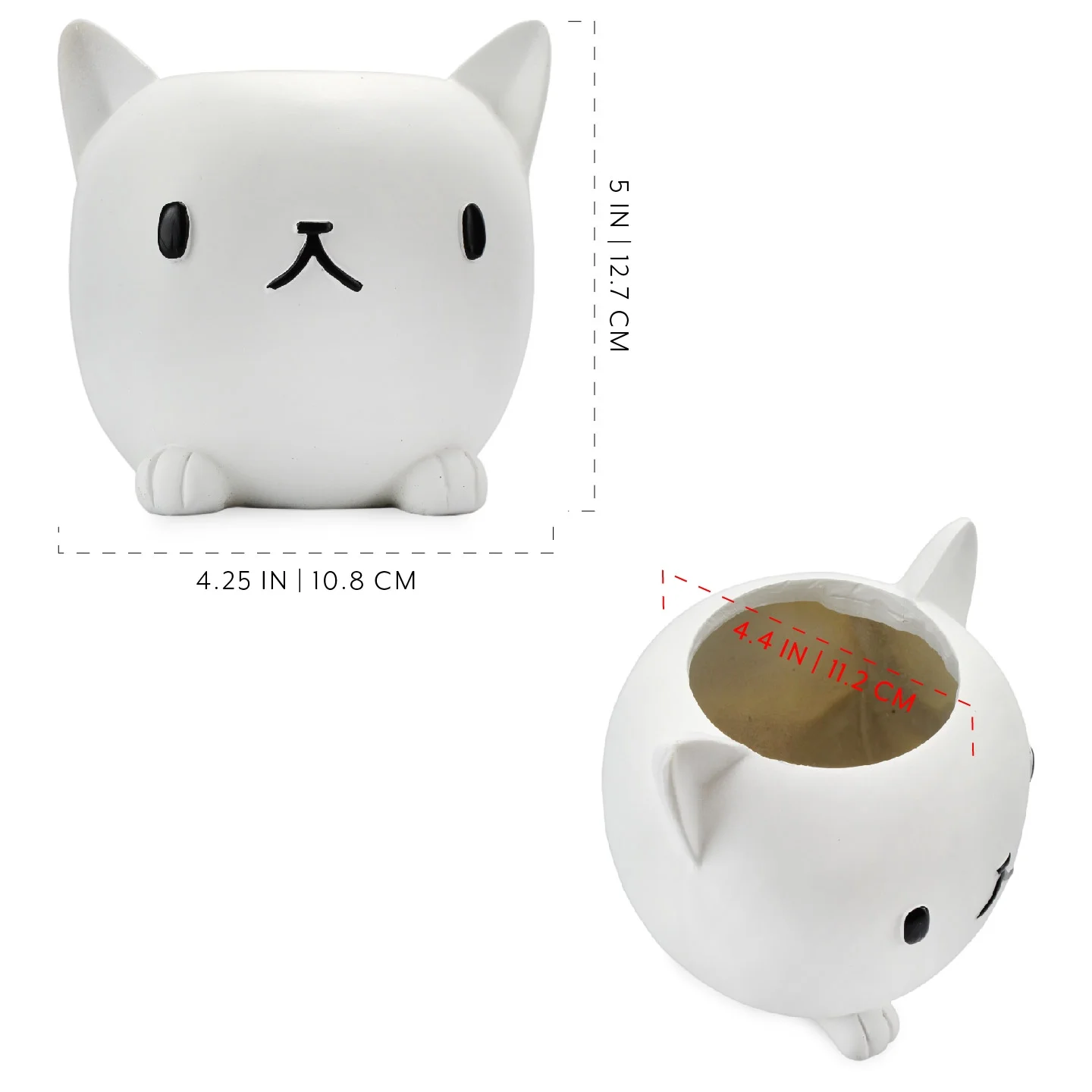 Esterno Cute Cat Mini Planter Pot, White Kitten-Shaped Resin Flower Pot / Pencil Holder