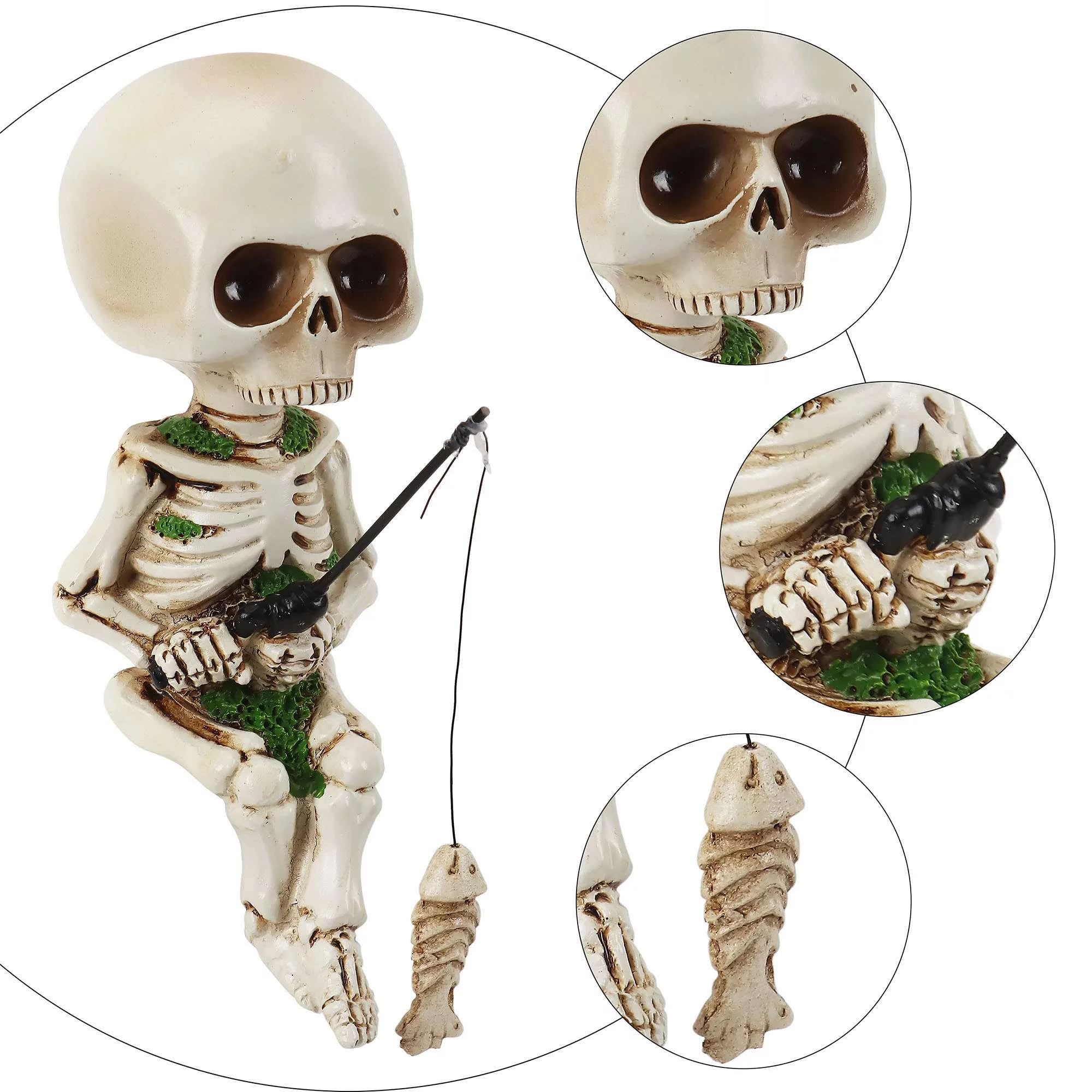 BadPiggies Fishing Skeleton Statue Halloween Decorations, 4.5