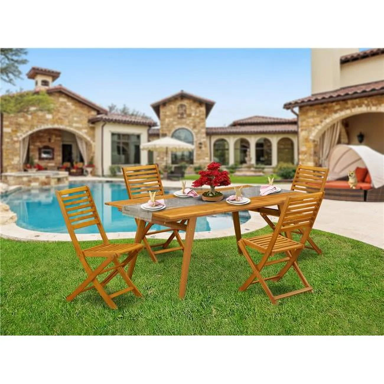 East West Furniture  5 Piece Denison Outdoor Coffee Table Set - Natural Oil