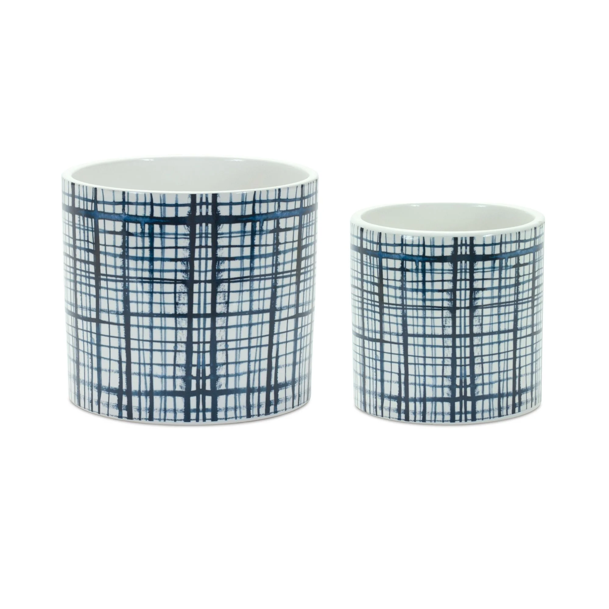 Melrose Set of 2 Criss Cross Glazed Pots 5.75