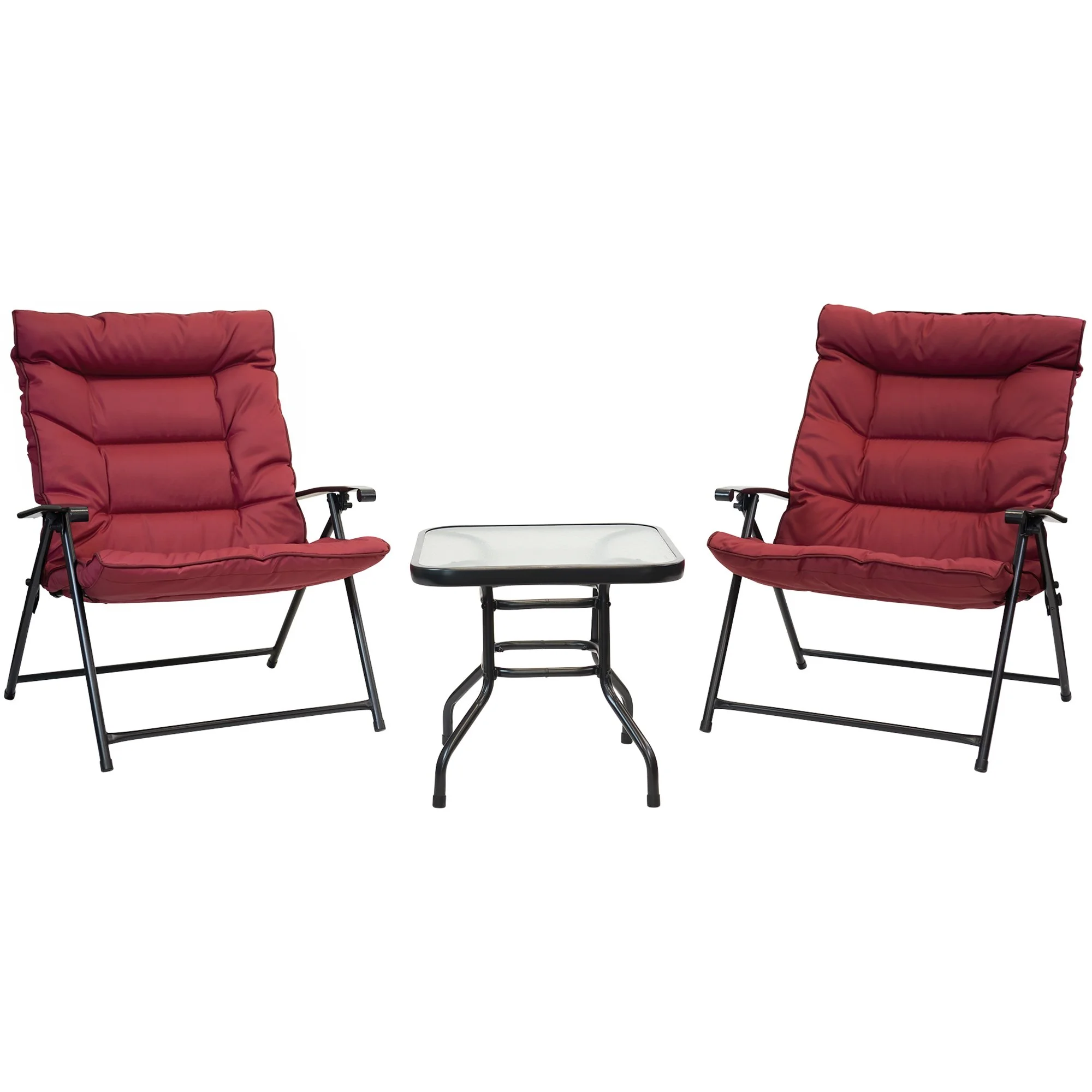 Patio Premier 3pc Folding Set with Cushions, Black Frame, Aqua Cushions