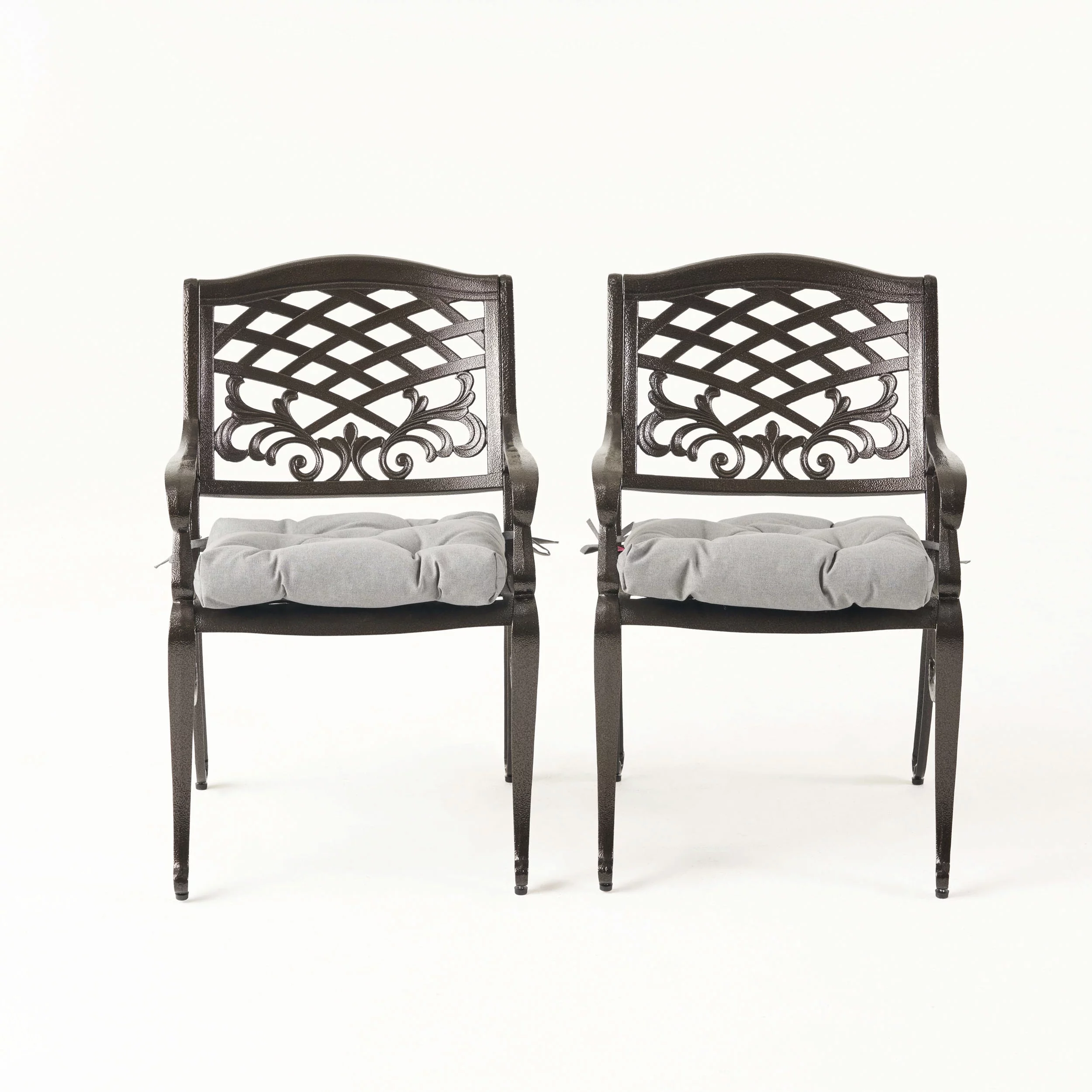 GDF Studio Laura Outdoor Dining Chair with Cushion (Set of 2), Hammered Bronze and Charcoal