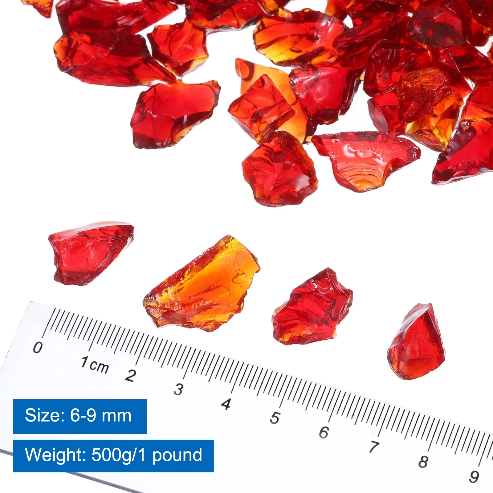 1 Pound Fire Glass Stone, 6-9mm Reflective Fire Pit Glass Rock for Fireplace, Red