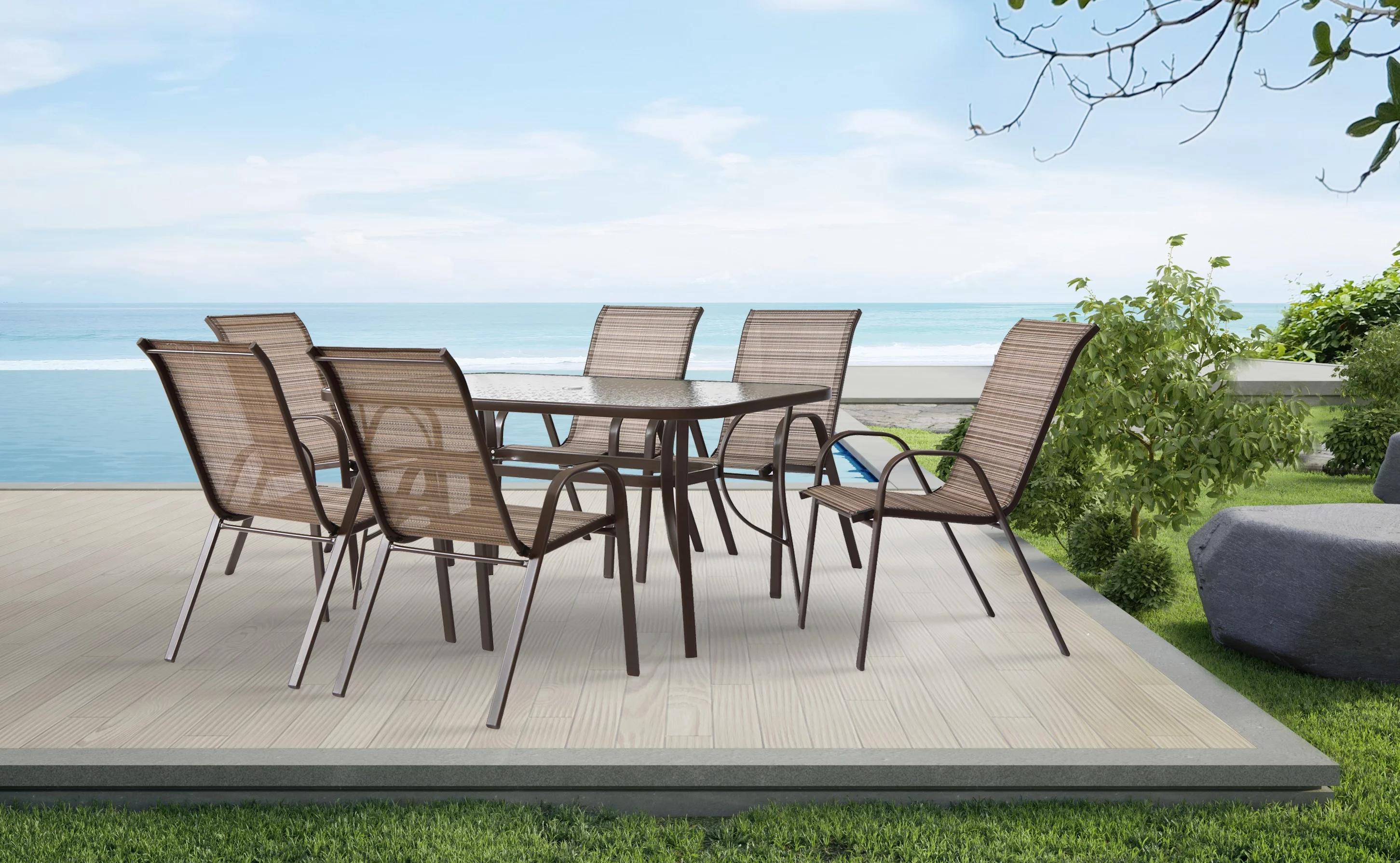 7-Pieces Patio/Outdoor Dining Set for 6 People - Wavy Brown