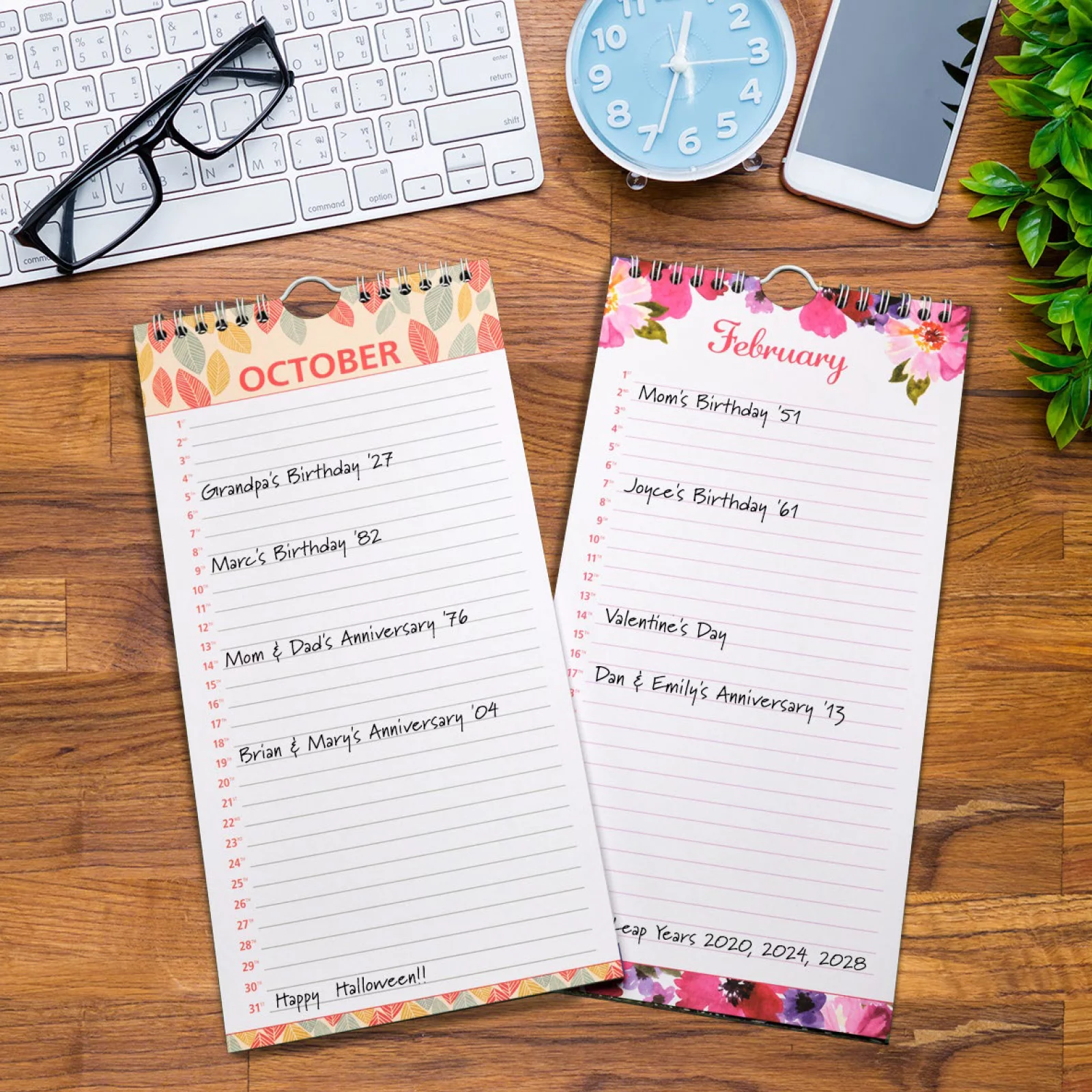 Global Printed Products Perpetual Calendar: Spiral Organizer for Birthdays, Anniversaries, Important Dates and Monthly Remembrances. Wall Hanging Notebook Journal (Pack of 2) - GPP-0039