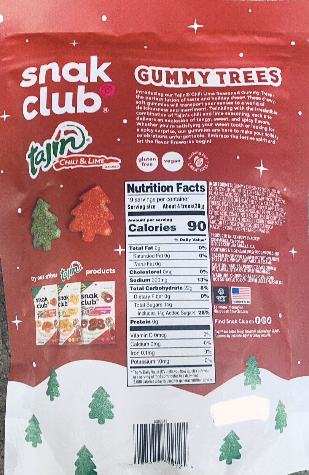 2x Snak Club Tajin Chili & Lime CHRISTMAS HOLIDAY GUMMY TREES 20 oz Bag - 2 PACK