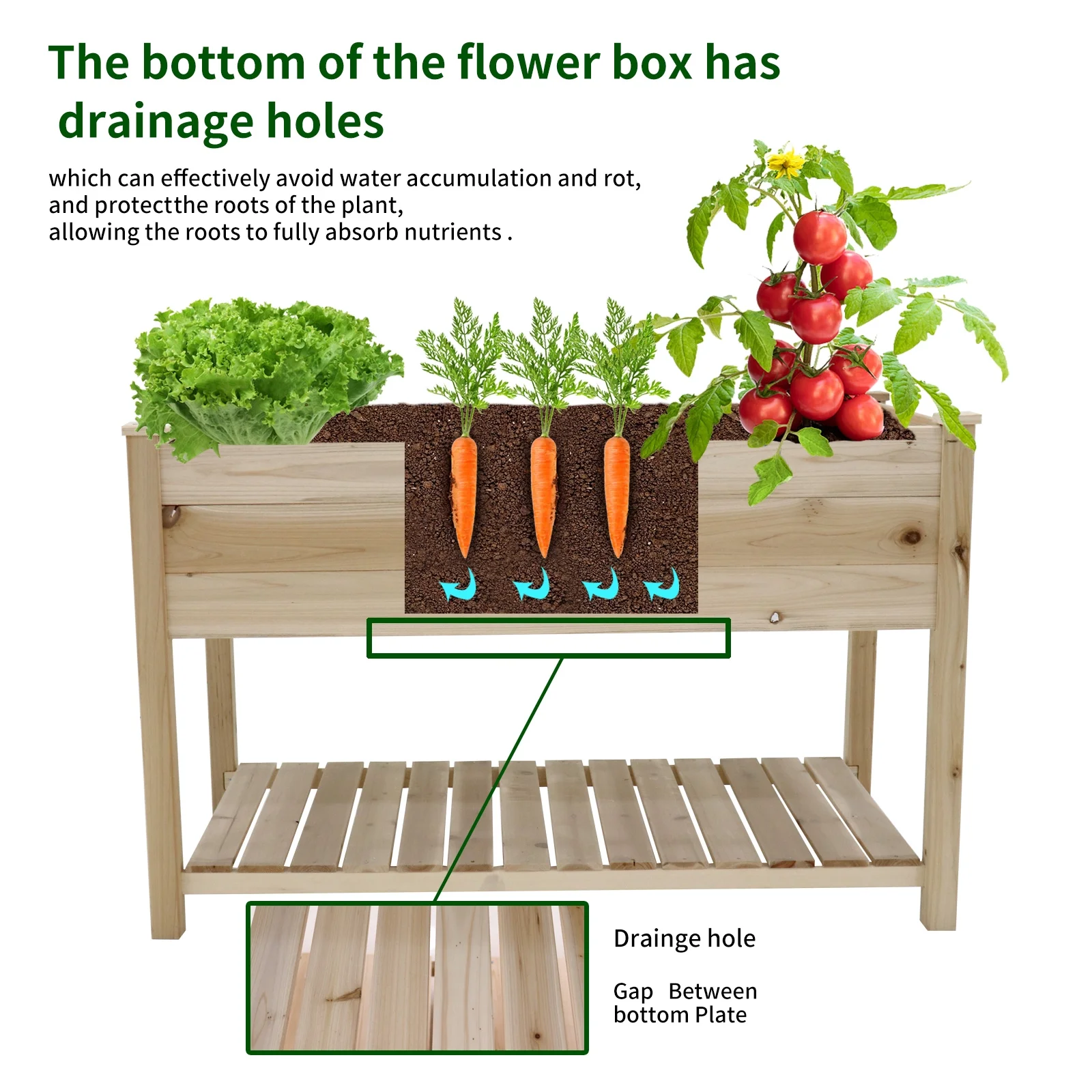 Elevated Wooden Garden Planter Box - Raised Bed with Storage Shelf for Urban and Balcony Vegetable Gardening