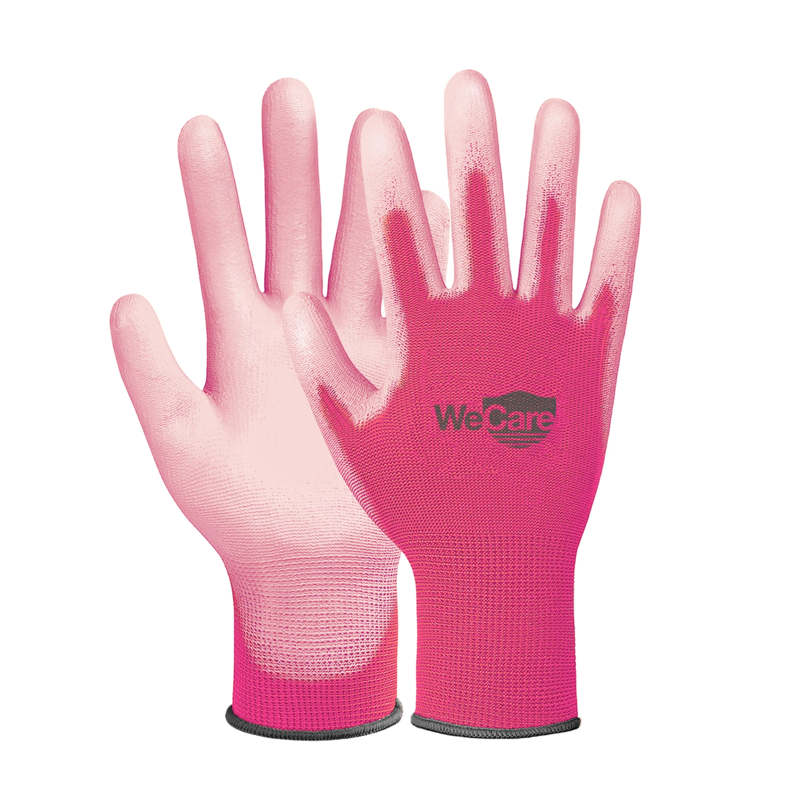 WeCare Safety Work Gloves PU Coated, Superior Grip (Medium) - 3-Pair - Pink