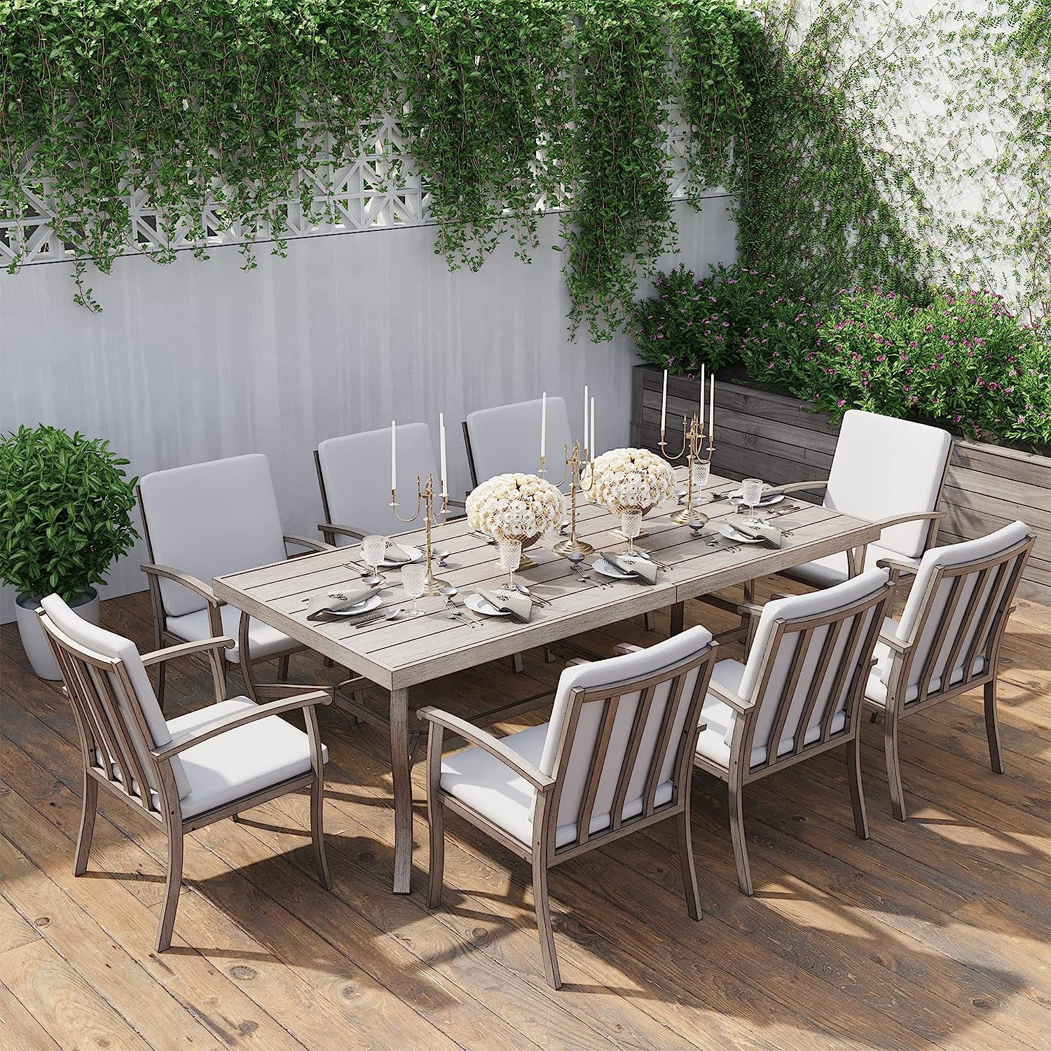 9 Piece Patio Dining Set  Aluminum Outdoor Dining Set  Aluminum Dining Table and Chairs Set  Patio Dining Furniture with Aluminum Table  Chairs and Washable Cushions (Gray)