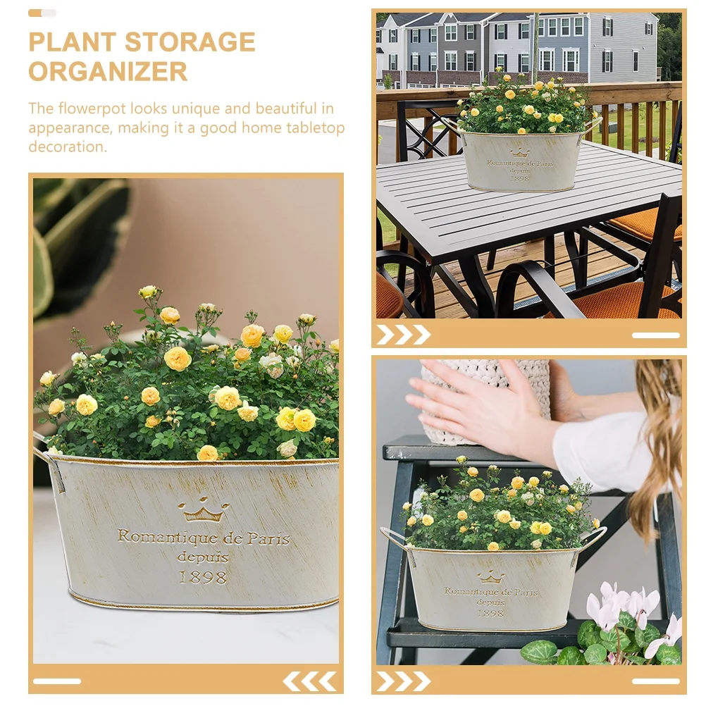 Qumonin Galvanized Oval Planter with Handle - Set of 2