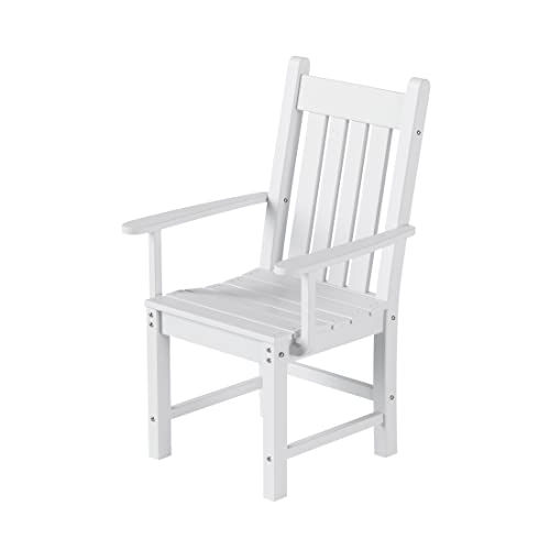 WO Home Furniture Poly Lumber Dining Chair with armrest, HDPE Seat, All Weather and UV Resistant for Outdoor, Indoor, Patio, Backyard, Balcony, Porch, Deck, Lawn, White