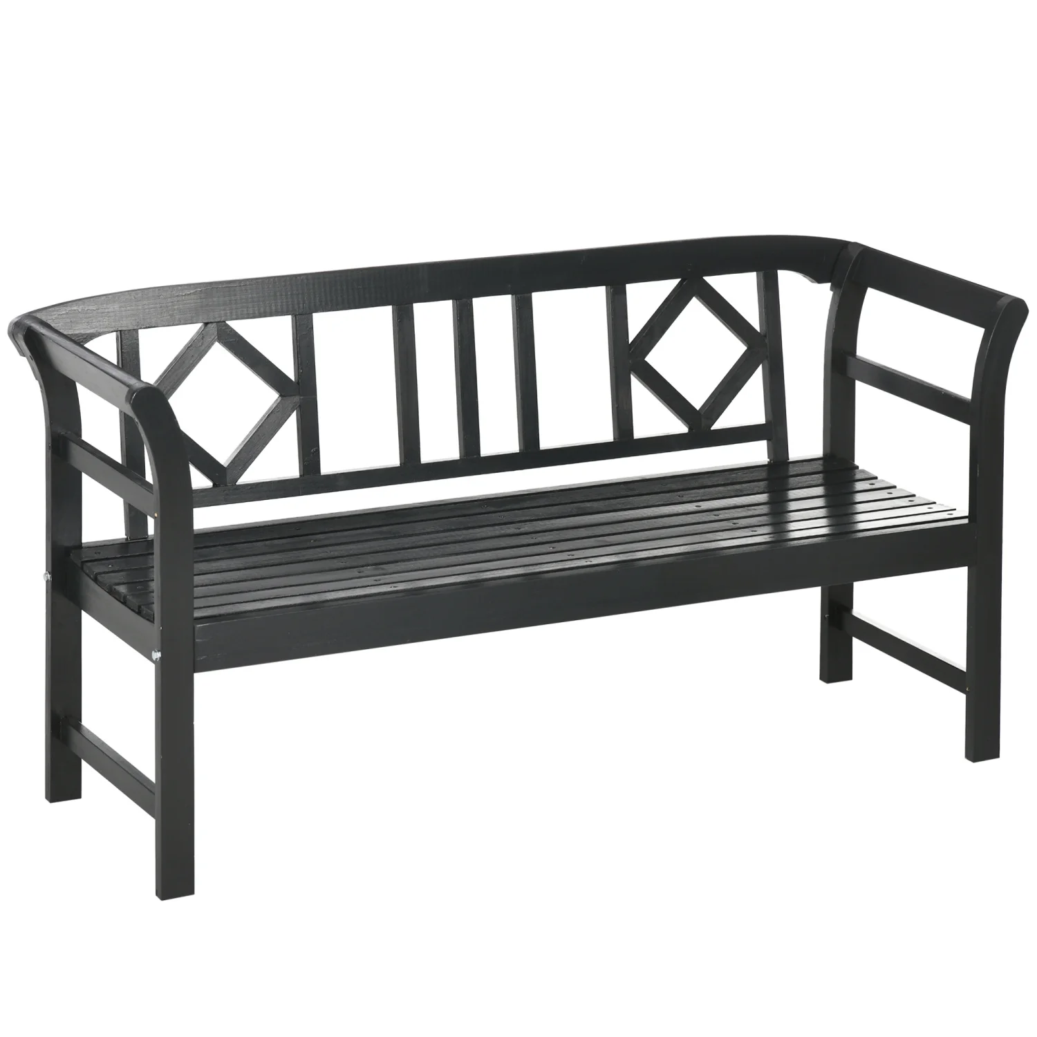 LEIYEHOOM Wooden Patio Bench  Outdoor Garden Bench with Backrest and Armrests  3 Person Porch Bench with Rustic Country  Pattern  Black