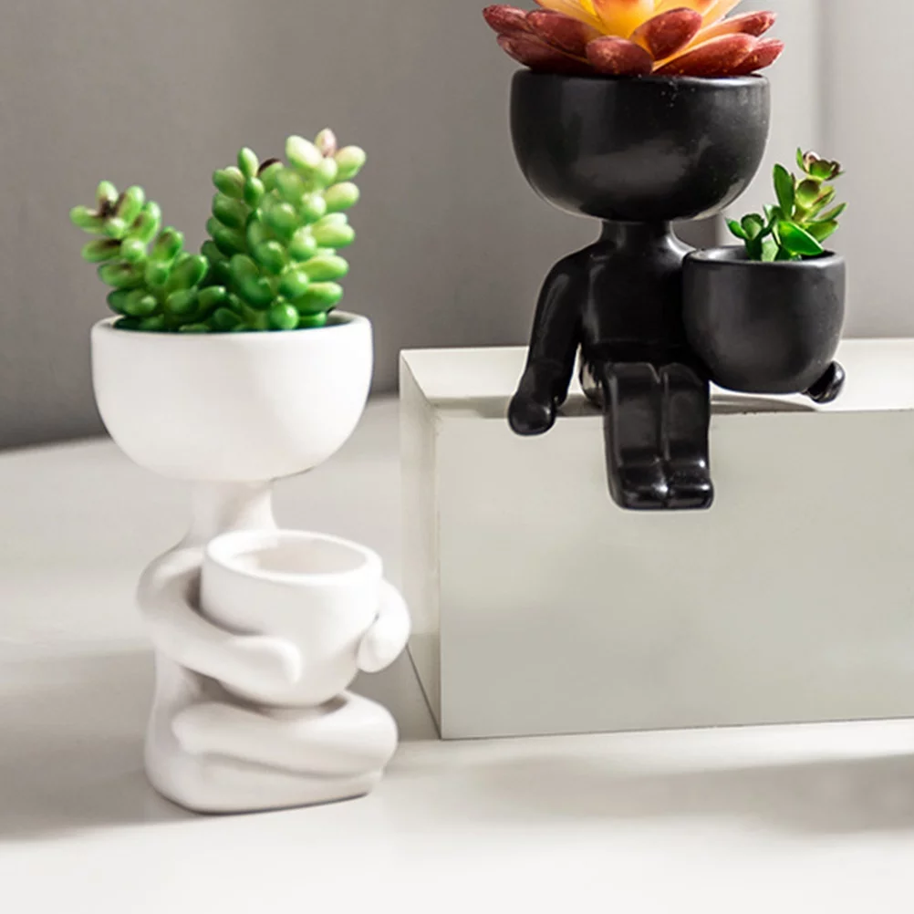 Plant 2 Pcs Fern Pot Table Flower Figure Ceramic Flowerpot Artificial Succulent Bowl White Ceramics