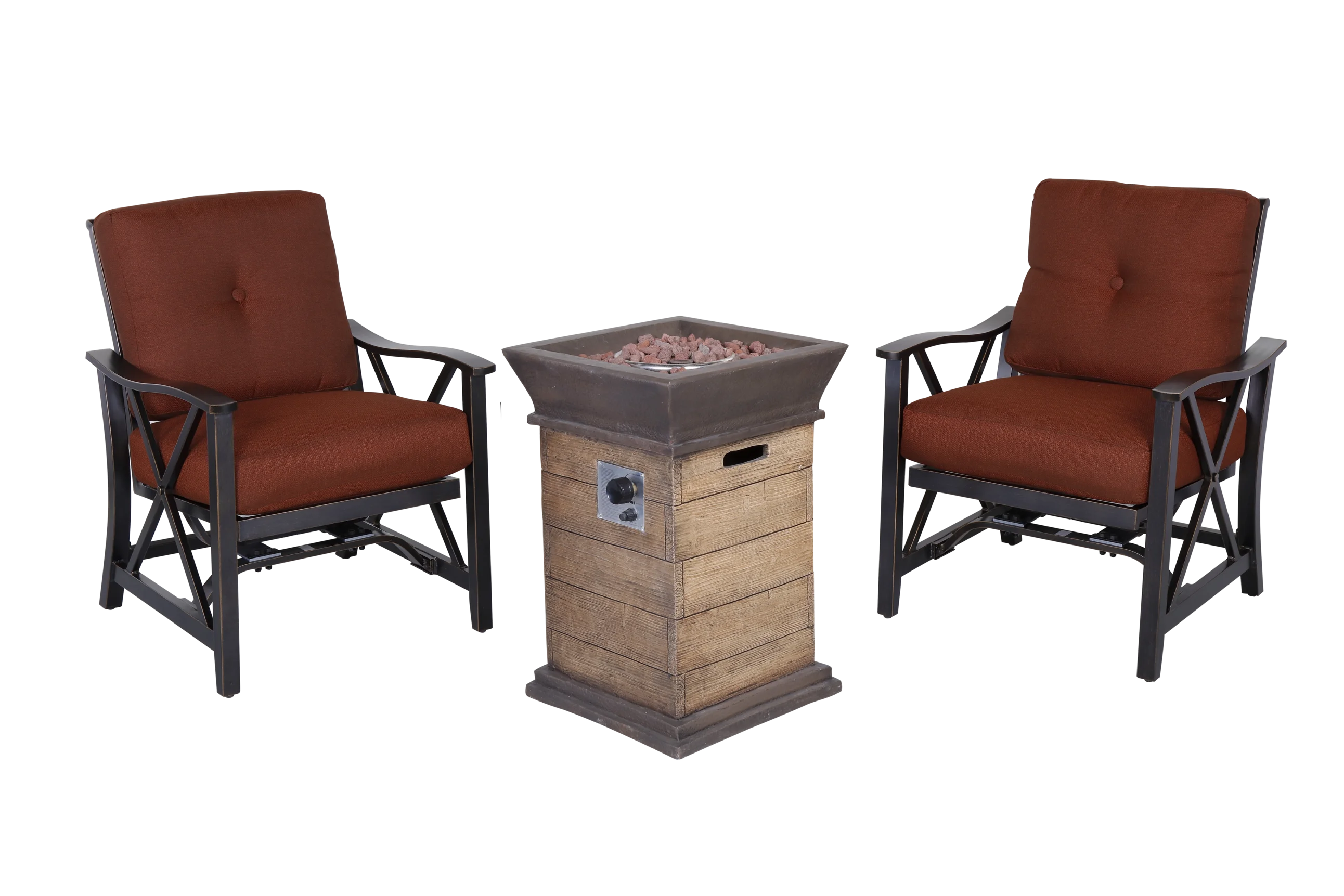 Claire and Barry LUND Collection Patio Set (2 chairs + 1 fire pit column)