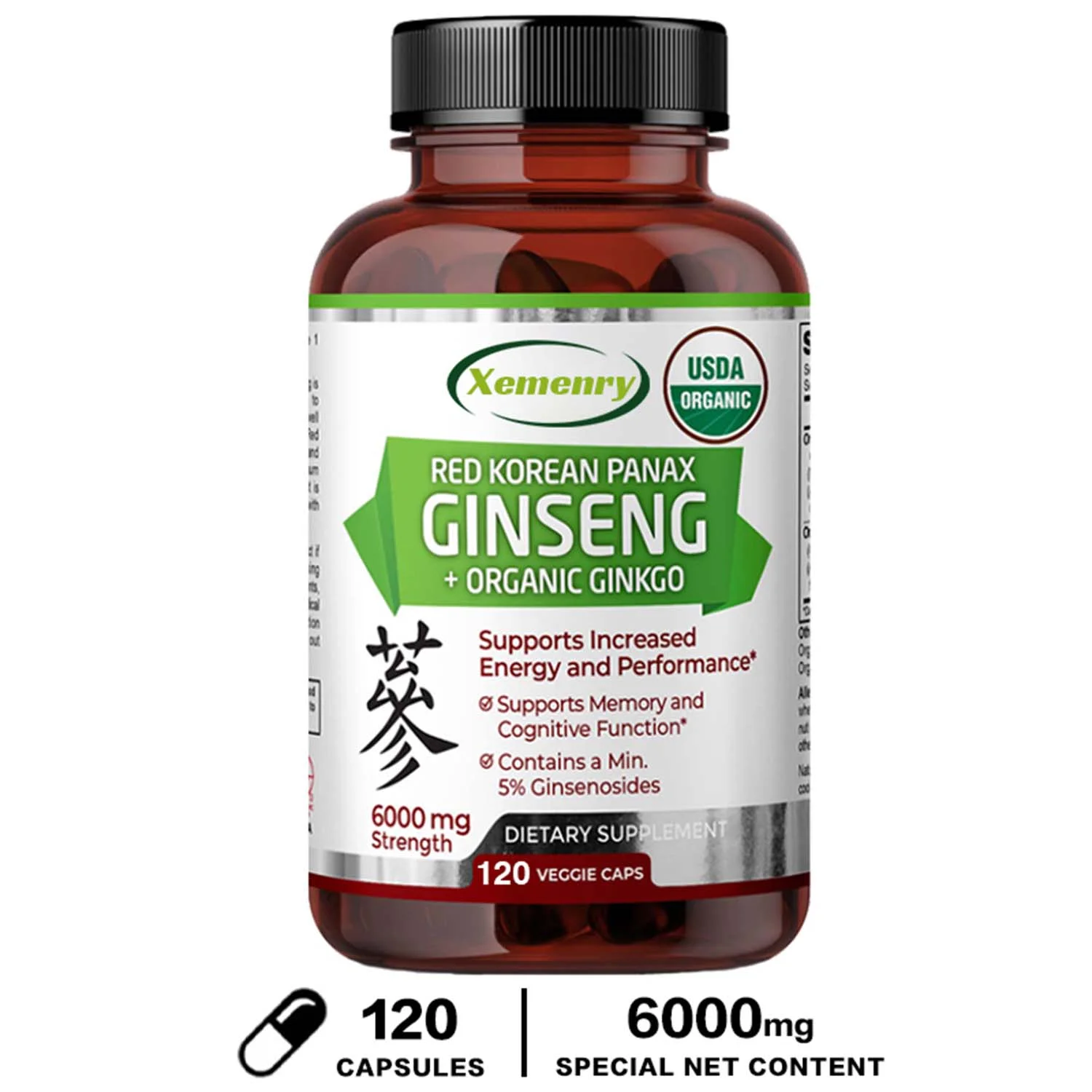 Xemenry Red Korean Panax Ginseng + Organic Ginkgo - Enhance Energy, Improve Endurance (30/60/120pcs)